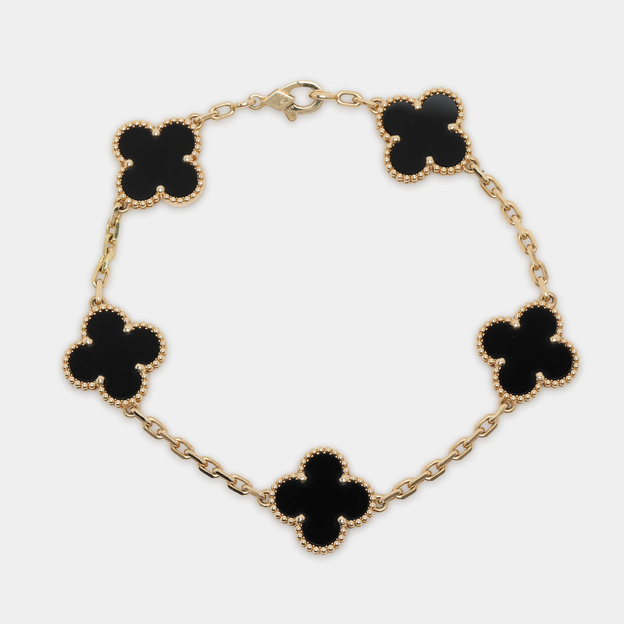 Pre Owned سوار فان كليف أند أربلز فينتاج ألهامبرا حجر العقيق الأسود ذهب أصفر عيار 18 تصميم 5 أشكال