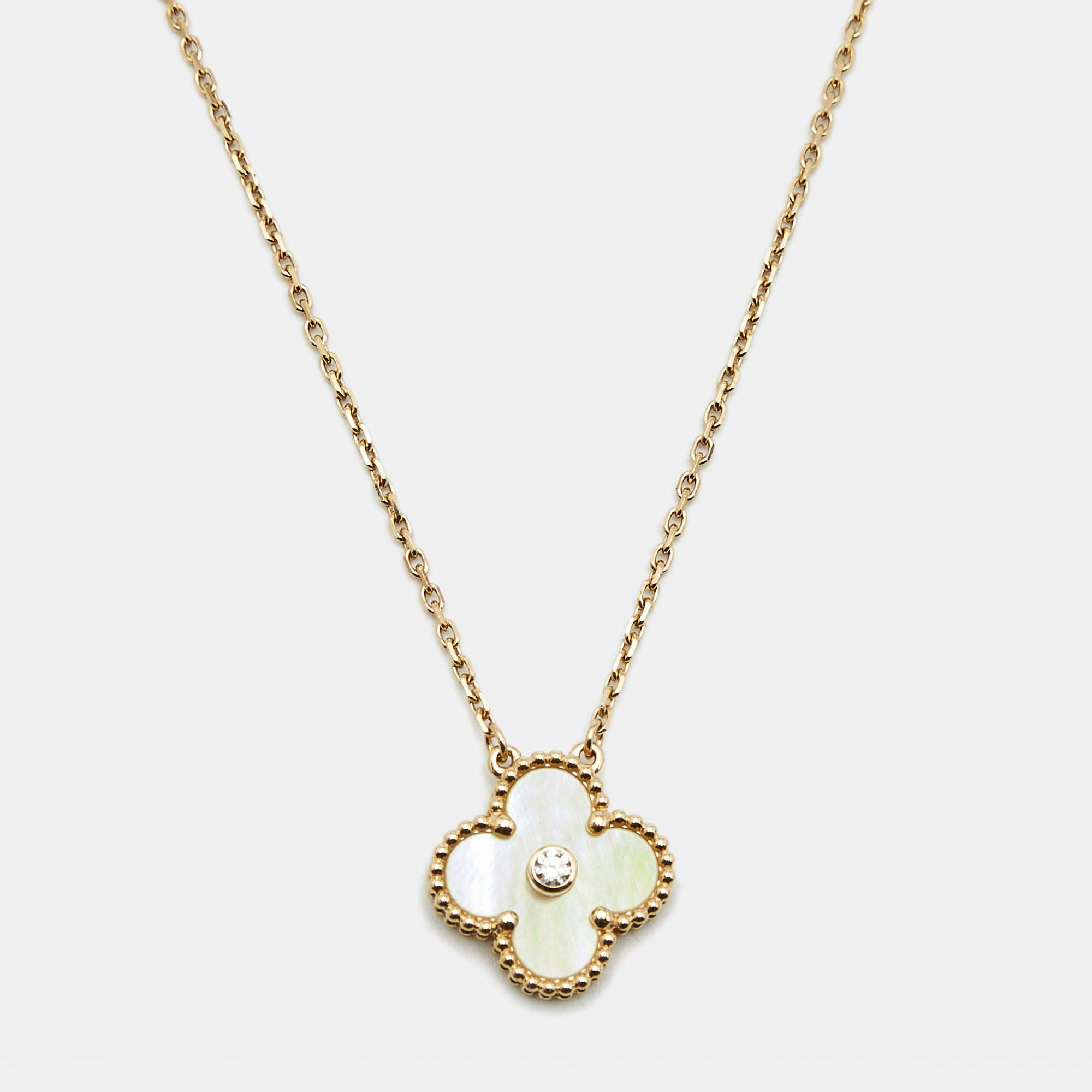 Pre Owned Van Cleef & Arpels Vintage Alhambra Yellow Mother of Pearl Diamond 18k Yellow Gold 2018 Holiday Necklace