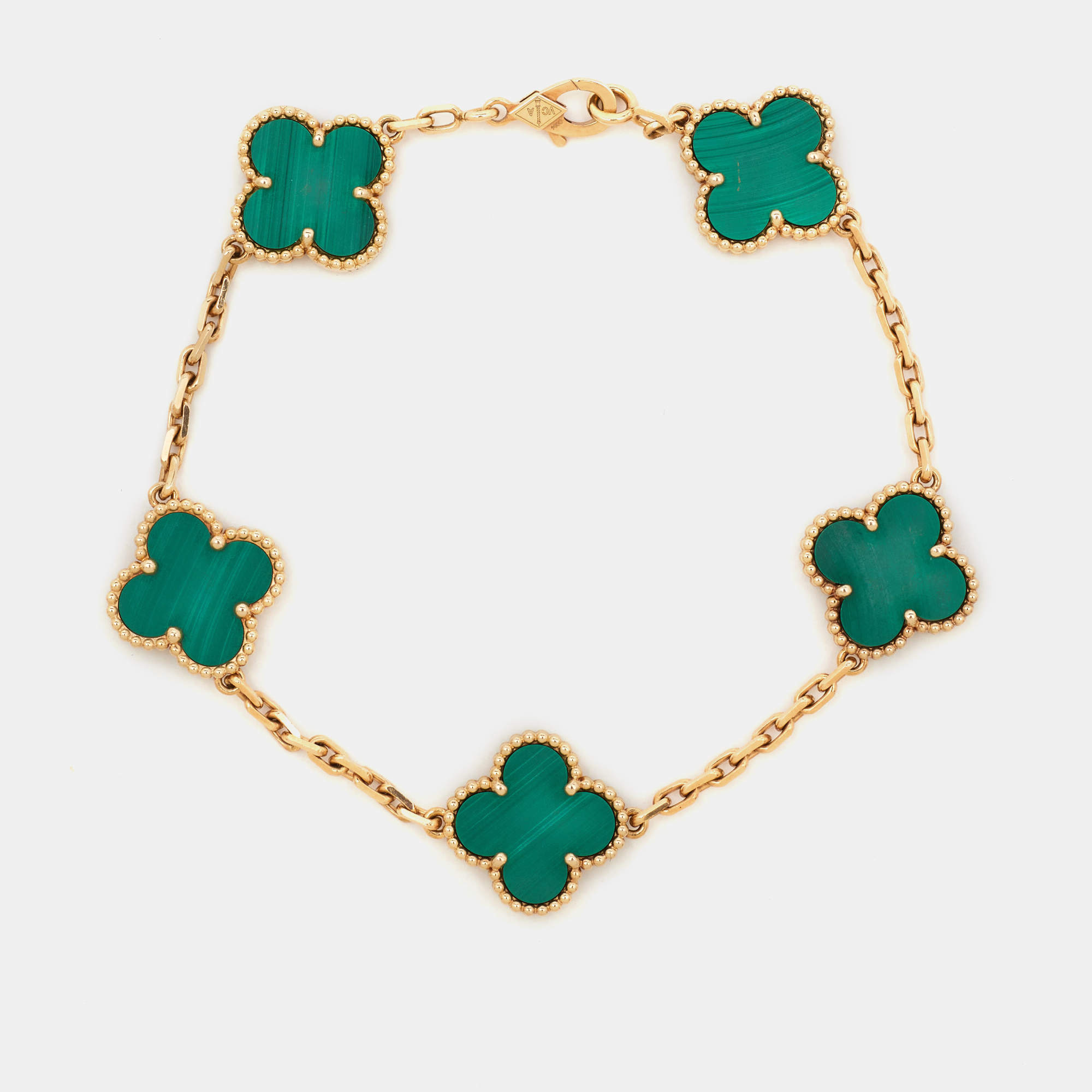 Pre Owned سوار فان كليف آند أربلز فينتاج ألهمبرا مالاكيت ذهب أصفر عيار 18 بخمس وحدات زخرفية