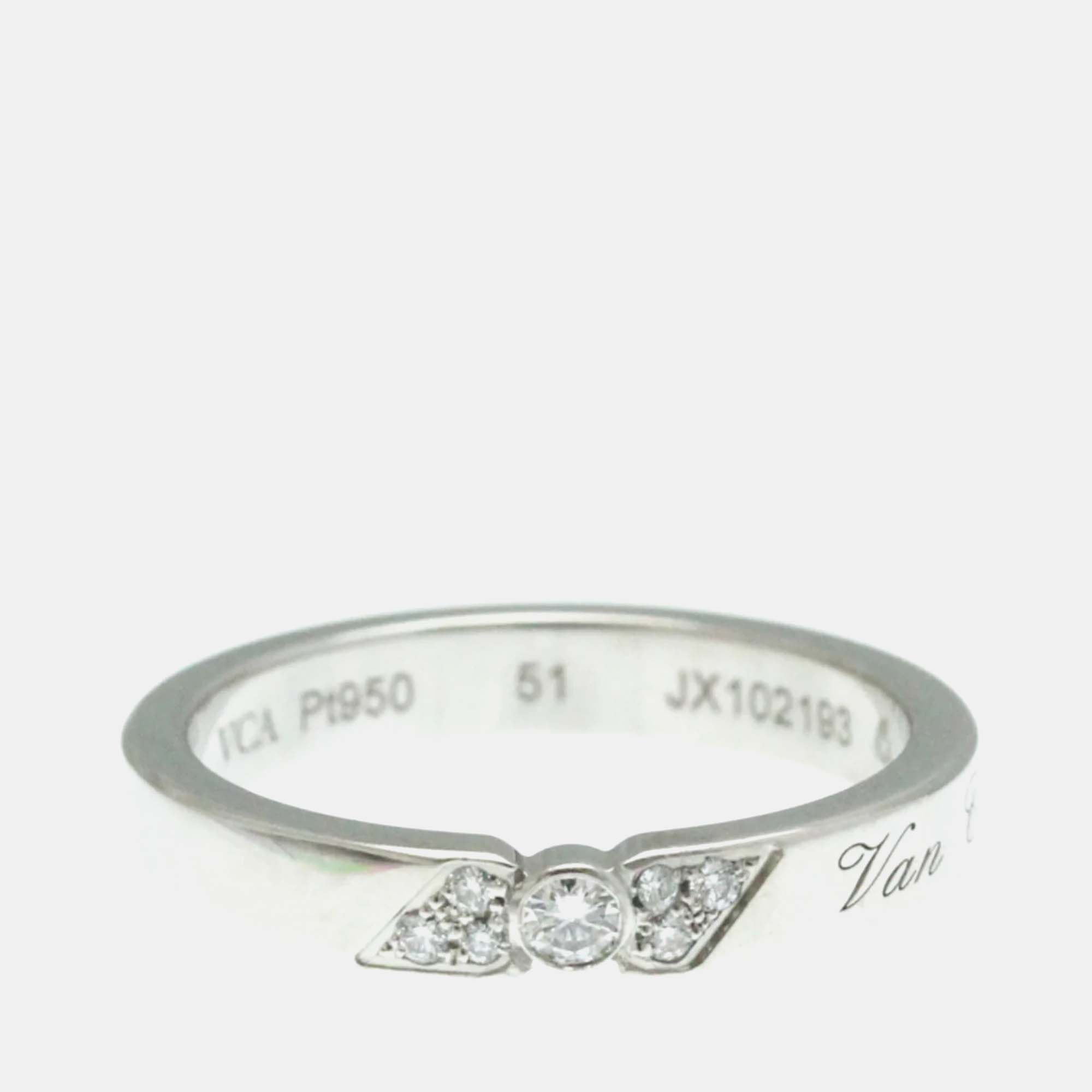 Pre Owned Van Cleef & Arpels Signature Diamond Platinum Ring  EU 51