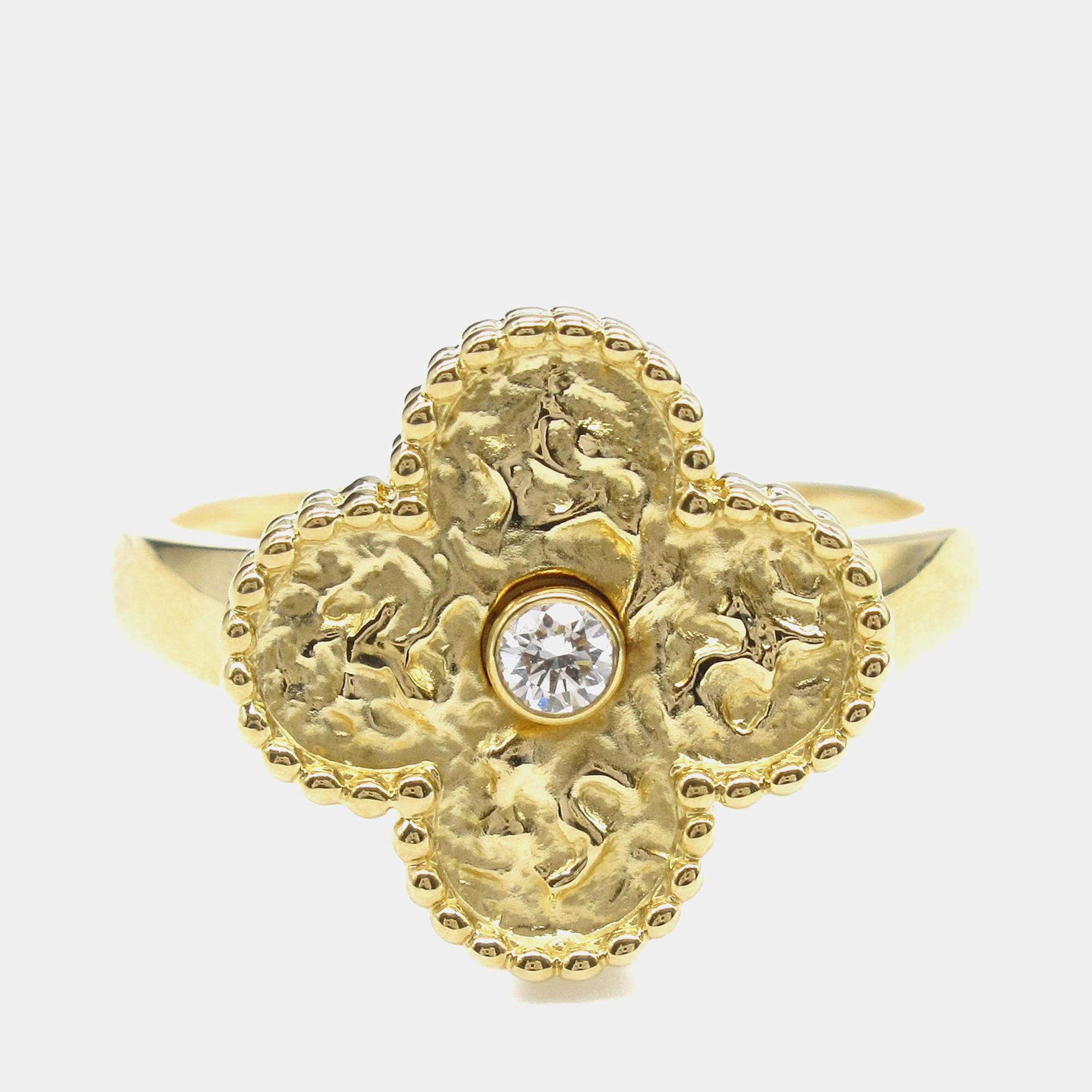 Pre Owned Van Cleef & Arpels Vintage Alhambra 18K Yellow Gold Diamond Ring EU 55