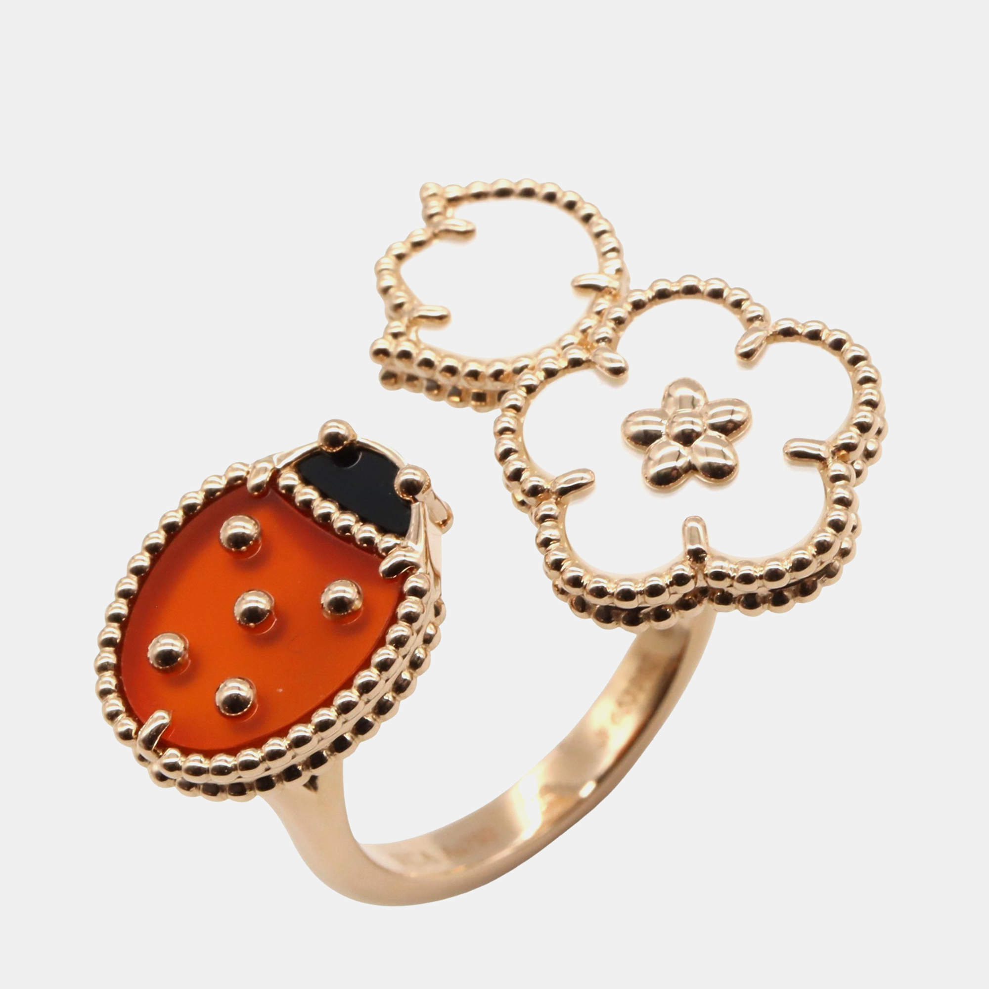 Pre Owned Van Cleef & Arpels Lucky Spring Between the Finger 18K Rose Gold & Mother of Pearl Ring EU 54