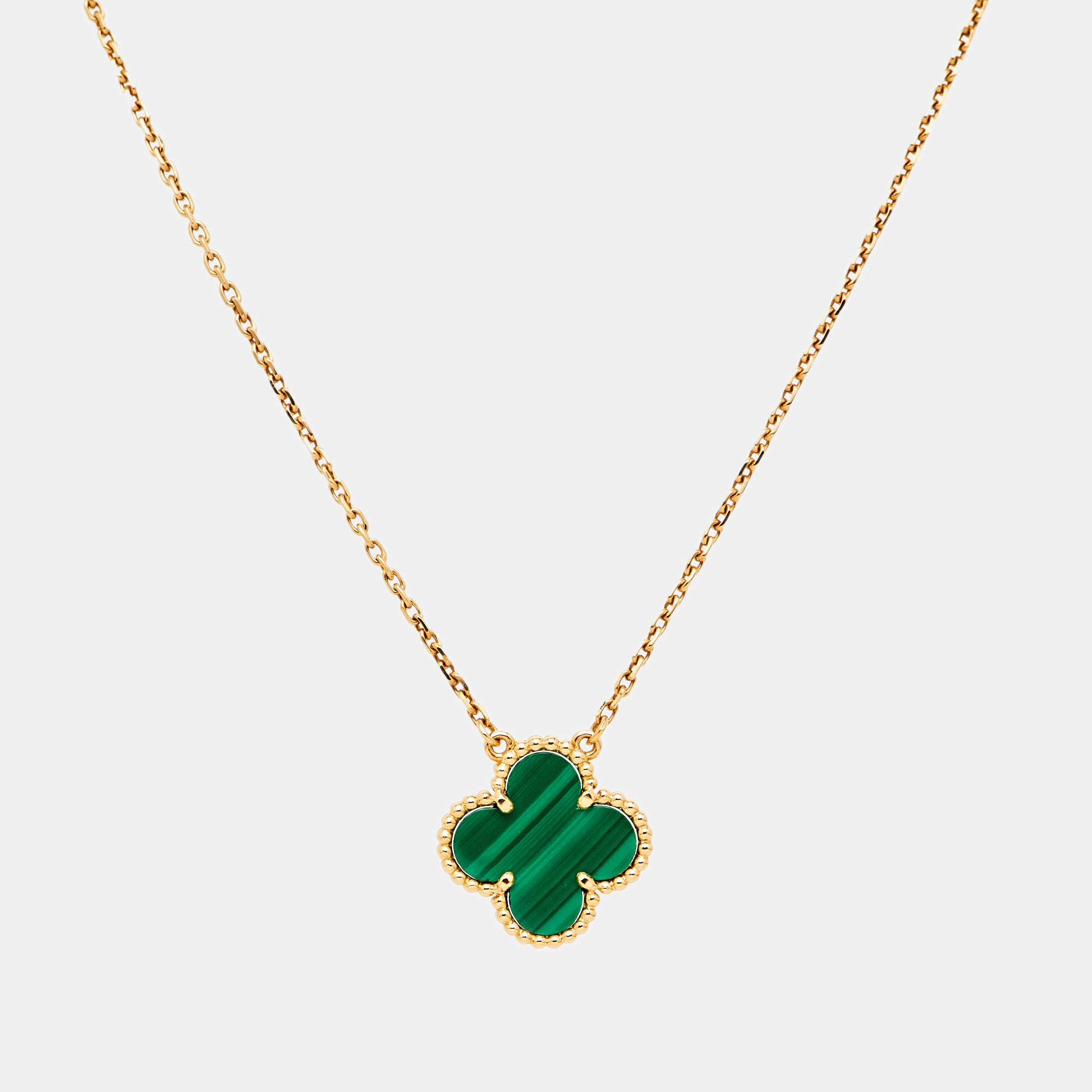 Pre Owned Van Cleef & Arpels Vintage Alhambra Malachite 18k Yellow Gold Necklace
