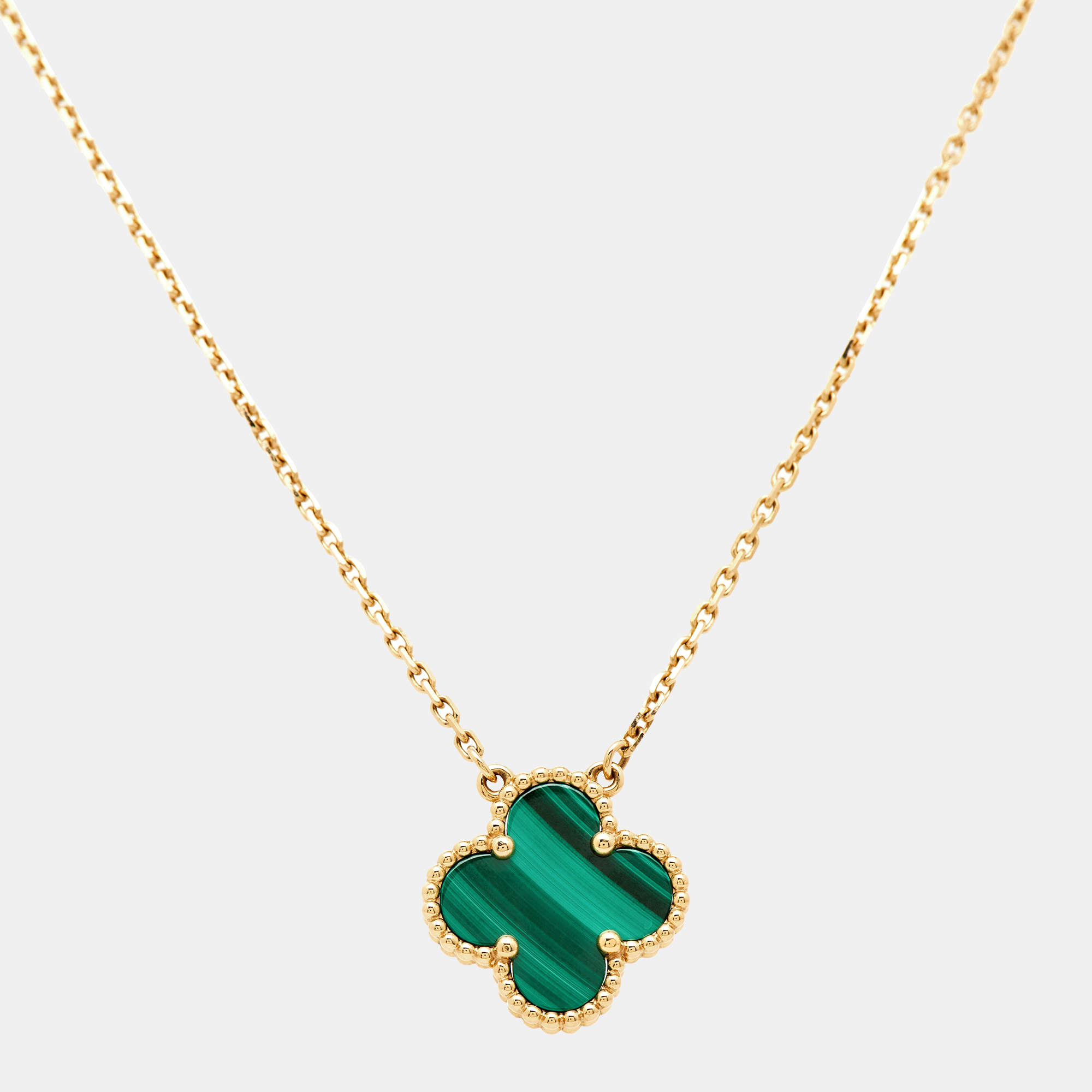 Pre Owned Van Cleef & Arpels Vintage Alhambra Malachite 18k Yellow Gold Necklace