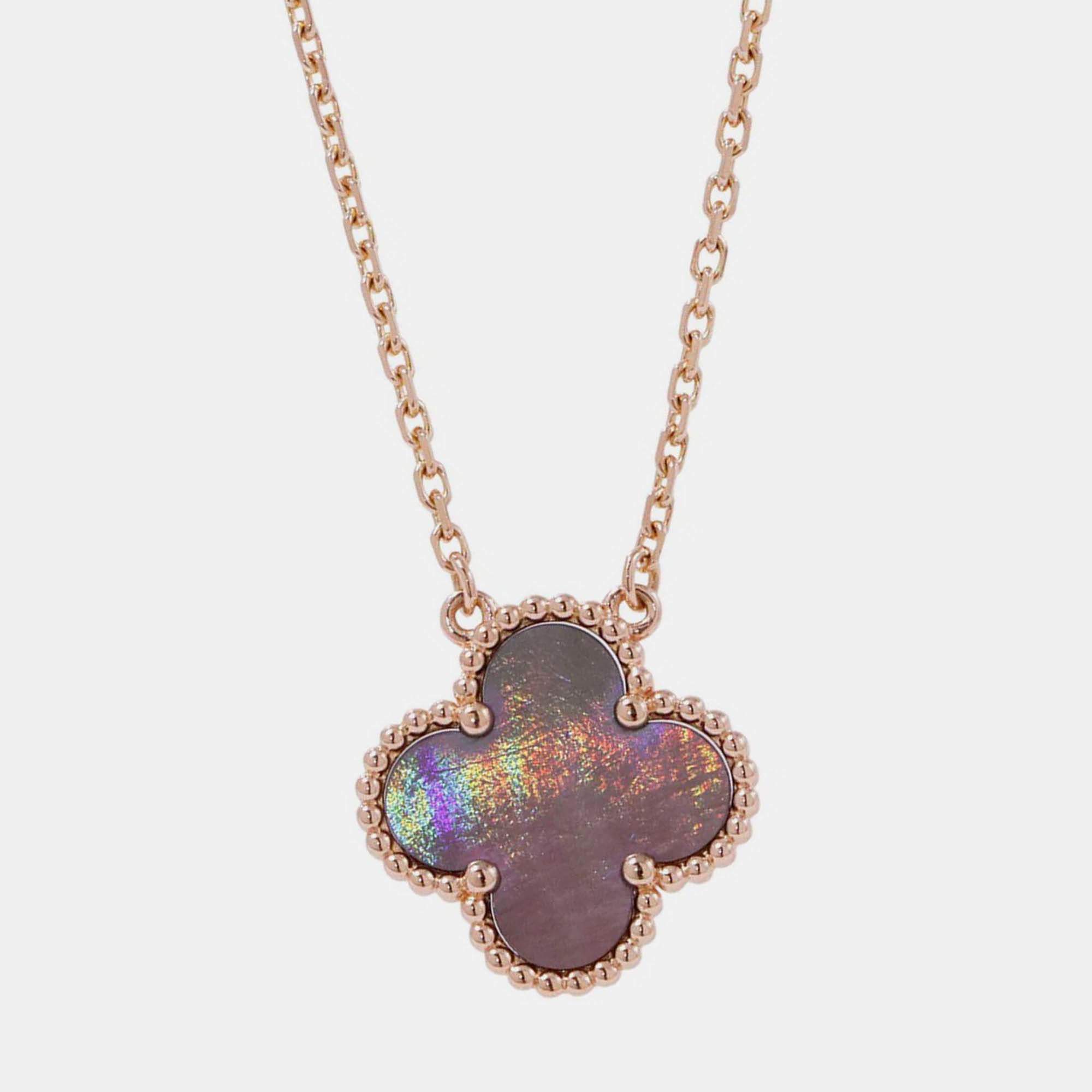 Pre Owned Van Cleef & Arpels Vintage Alhambra 18K Rose Gold and Grey Mother of Pearl  Pendant Necklace 