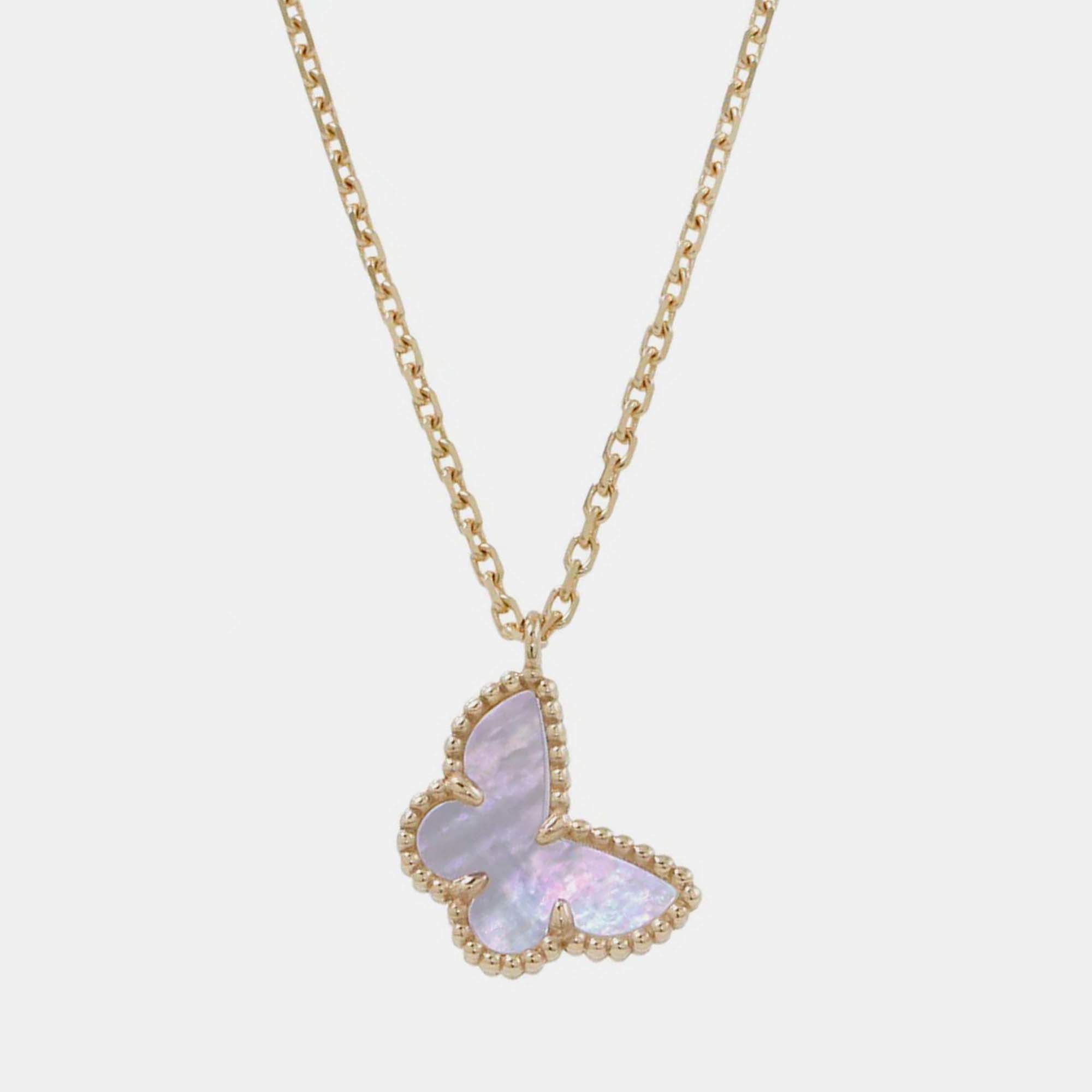 Pre Owned Van Cleef & Arpels Sweet Alhambra Butterfly 18K Yellow Gold, Mother of Pearl Necklace