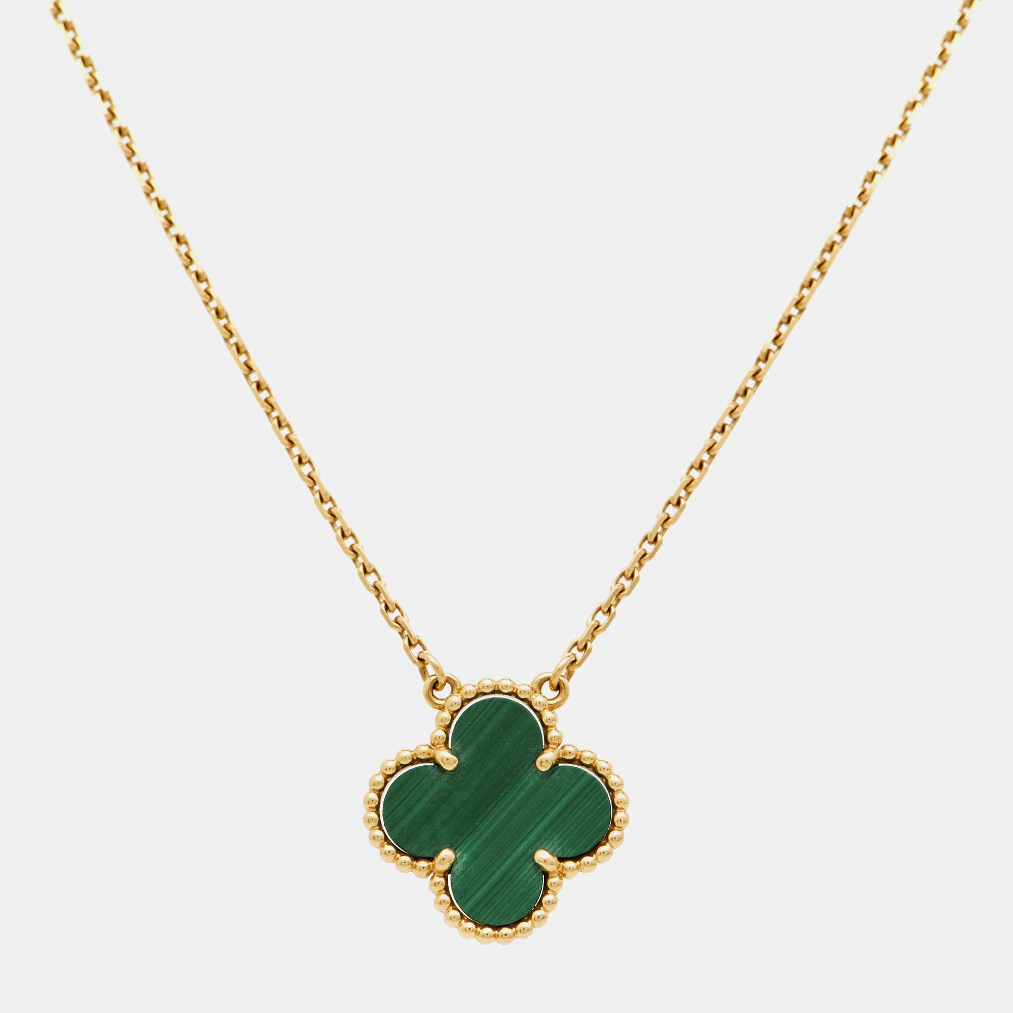 Pre Owned Van Cleef & Arpels Vintage Alhambra Malachite 18k Yellow Gold Necklace