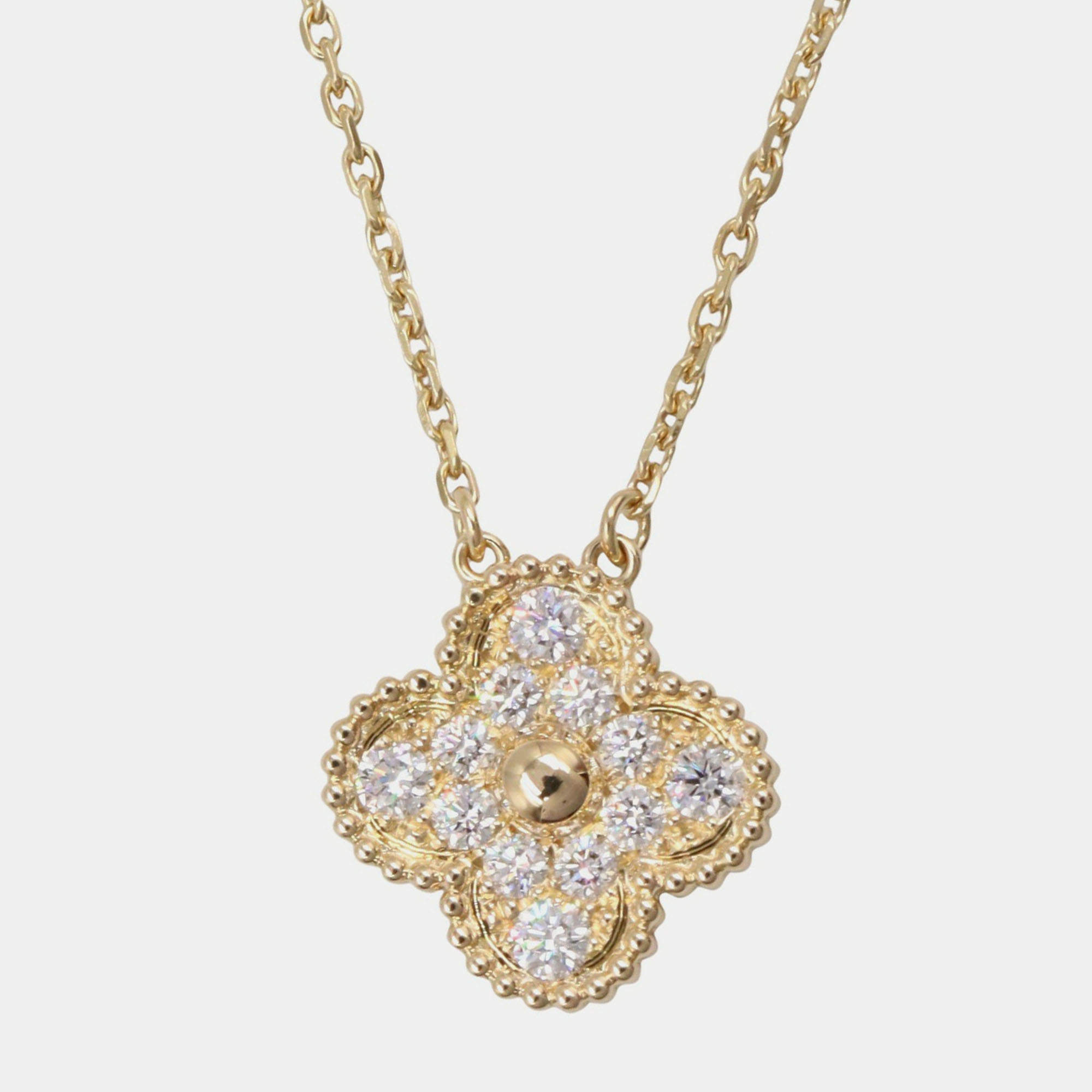 Pre Owned Van Cleef & Arpels Vintage Alhambra 18K Yellow Gold Diamond Necklace