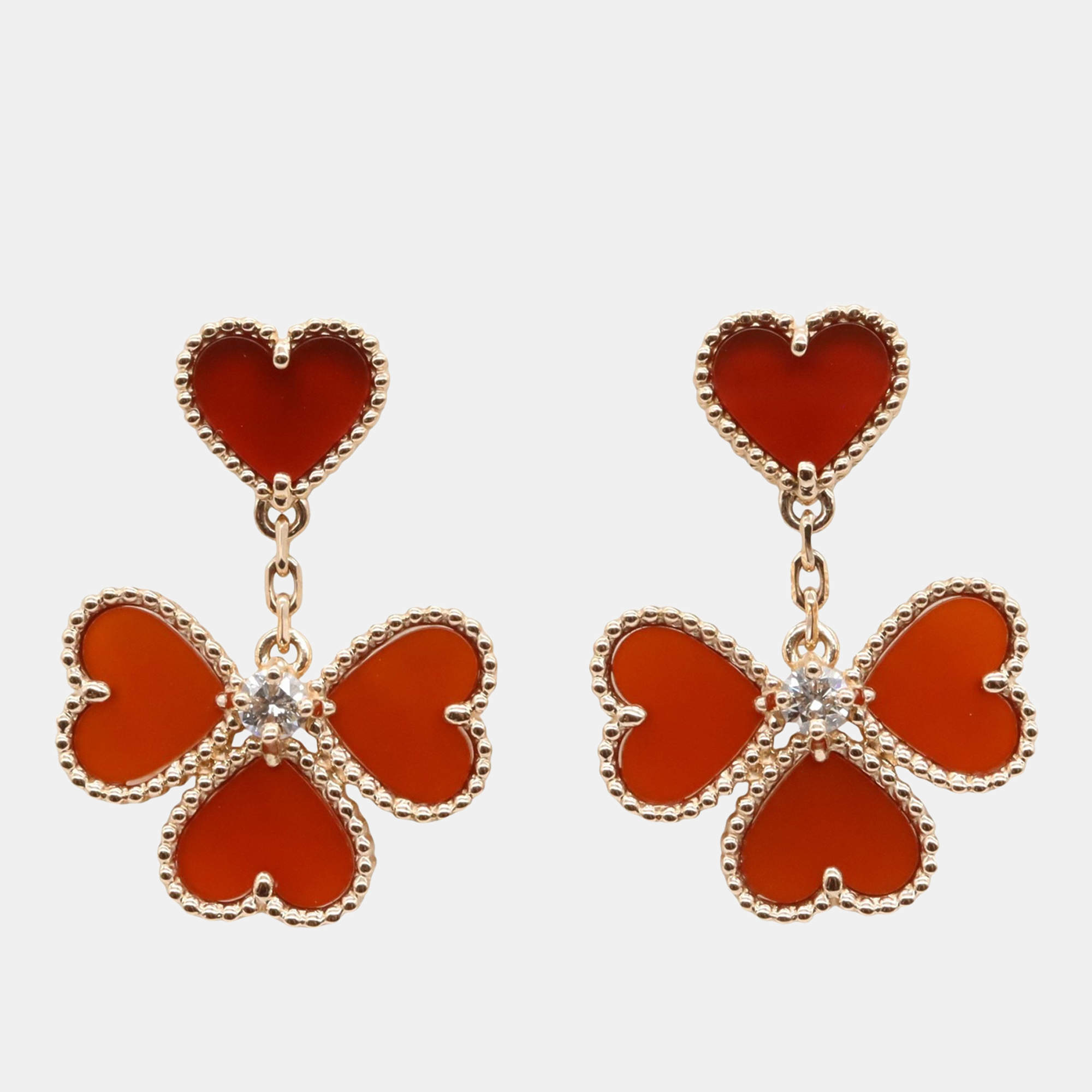 Pre Owned Van Cleef & Arpels Sweet Alhambra Effeuillage 18K Rose Gold Carnelian Earrings