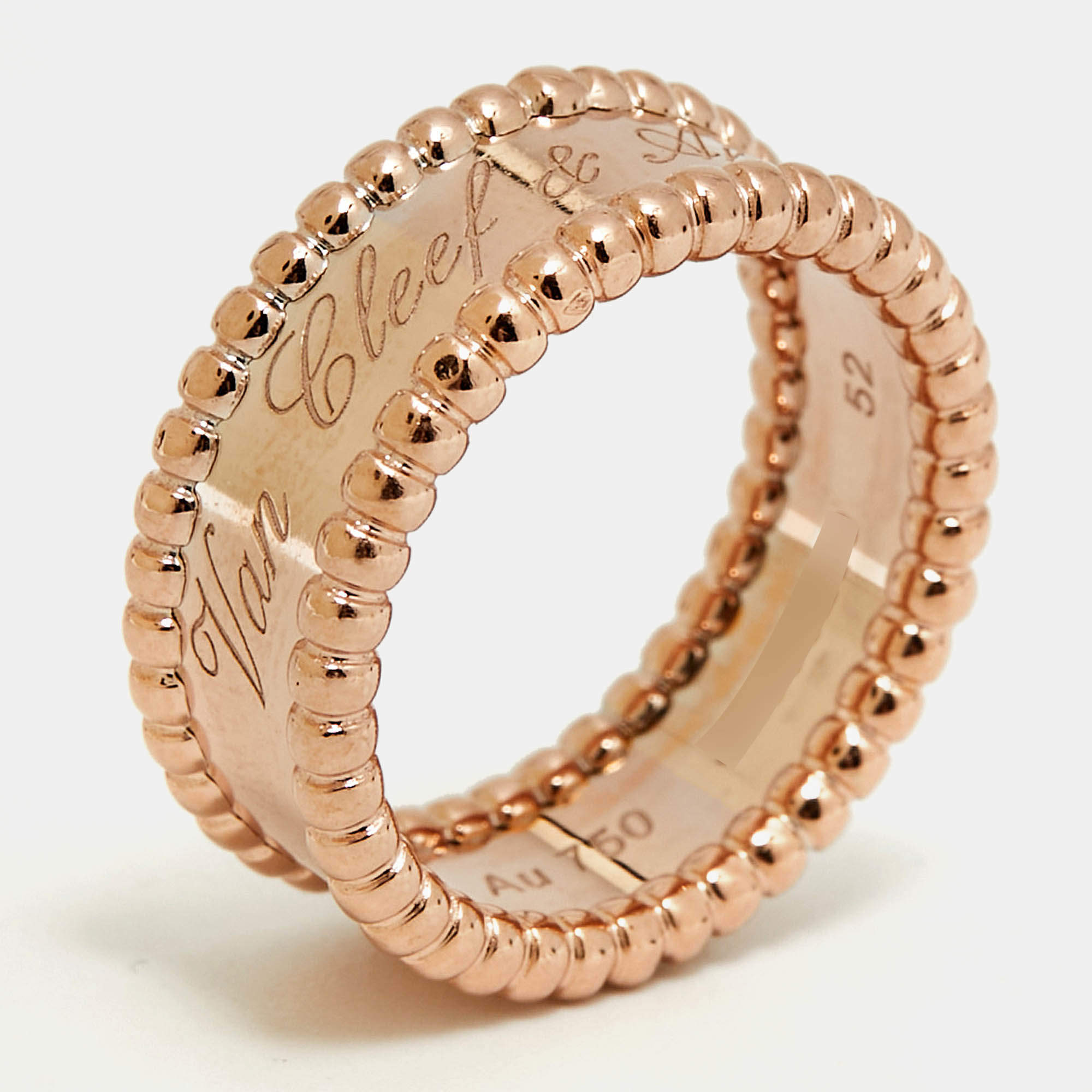 Pre Owned Van Cleef & Arpels Perlée Signature 18k Rose Gold Ring Size 52