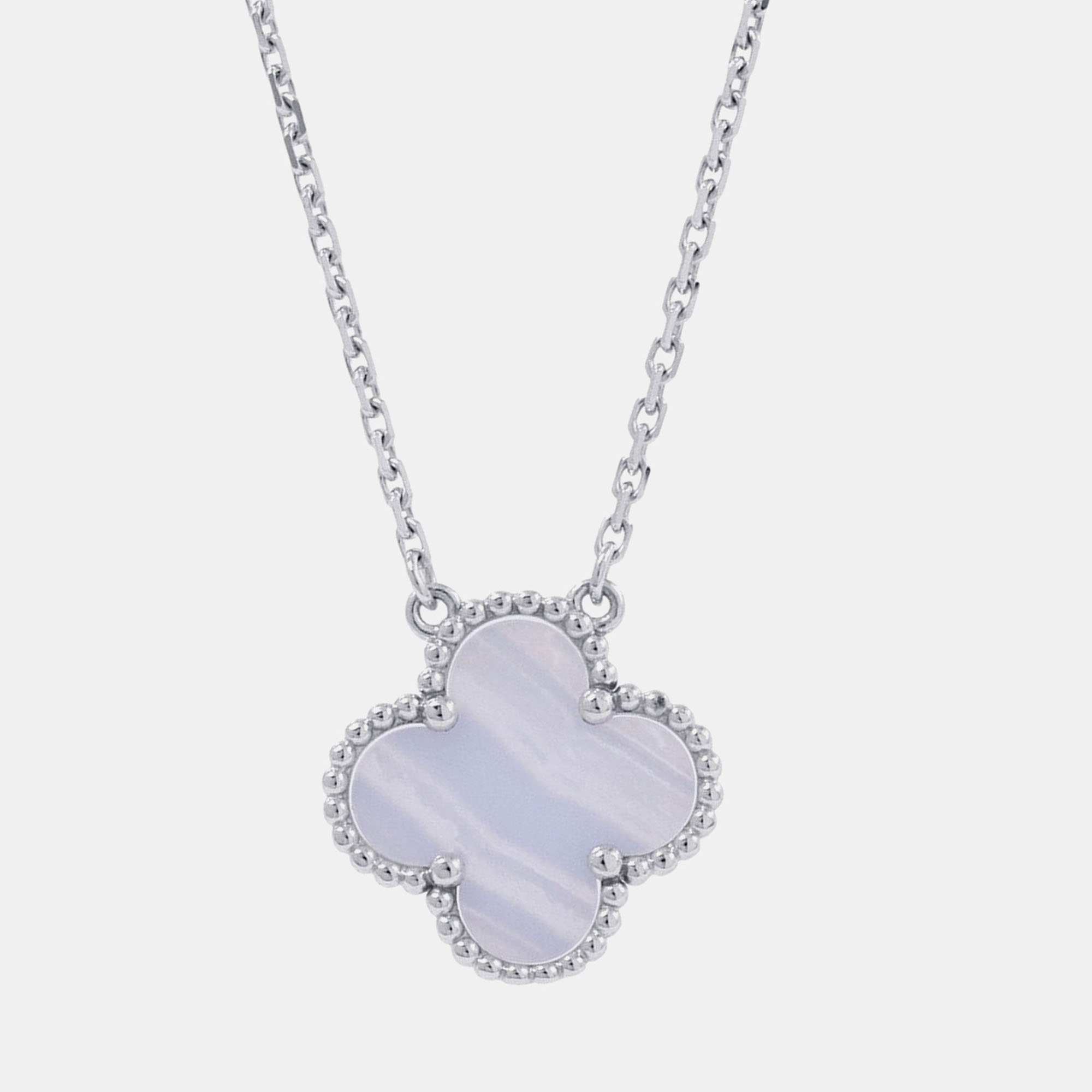 Pre Owned Van Cleef & Arpels Vintage Alhambra 18K White Gold Pendant Necklace