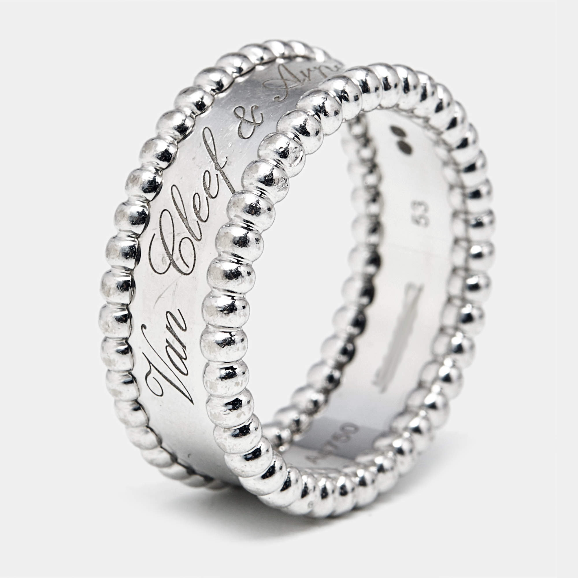 Pre Owned Van Cleef & Arpels Perlée 18k White Gold Ring Size 53