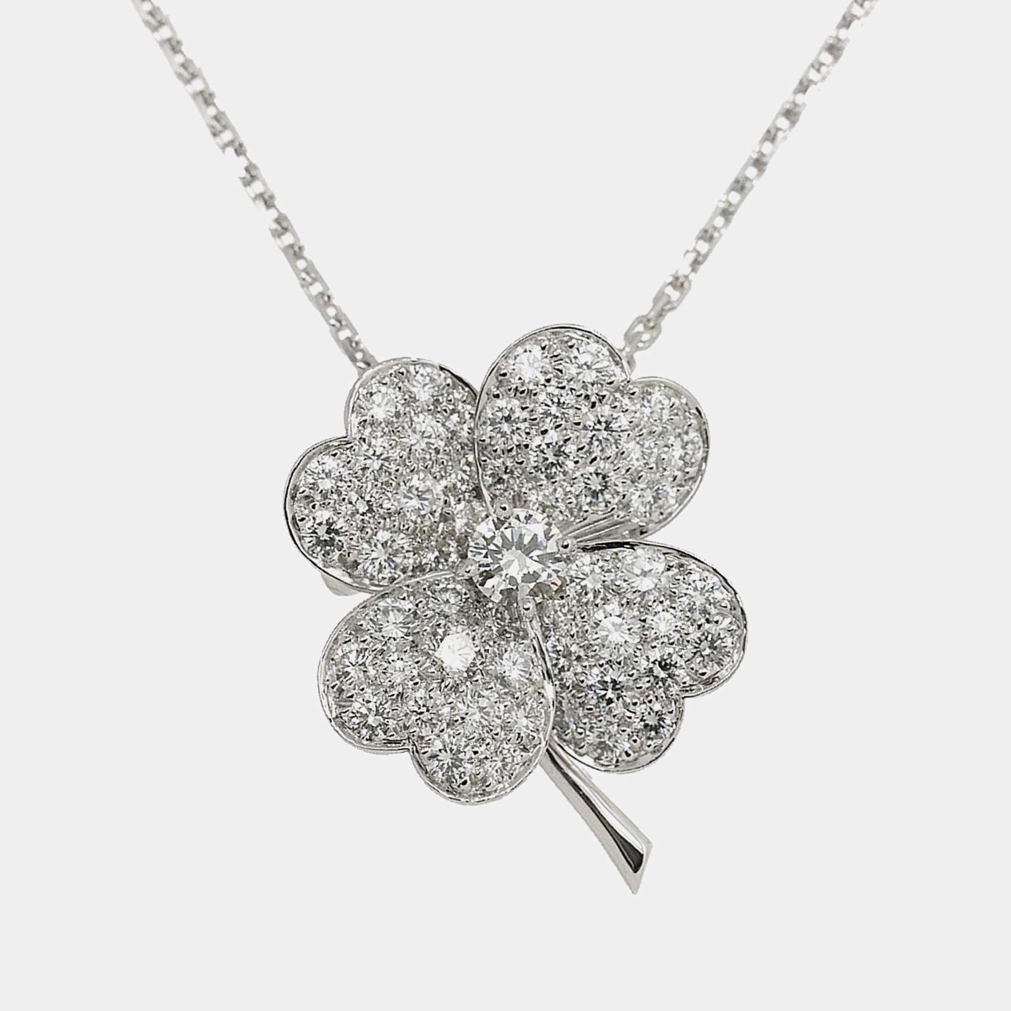 مملوكة مسبقًا Van Cleef & Arpels Cosmos 18K White Gold Diamond Brooch Necklace