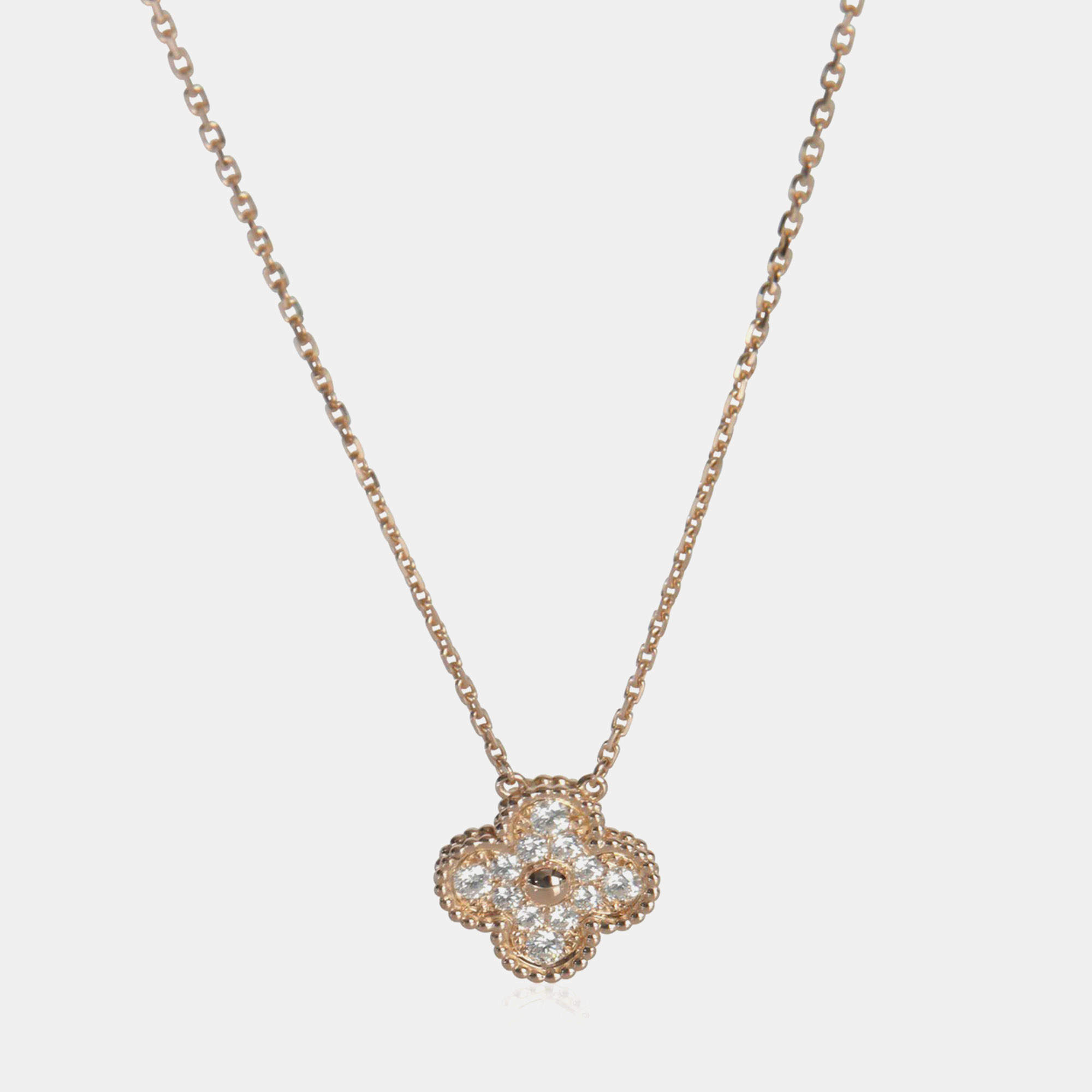 Pre Owned Van Cleef & Arpels Vintage Alhambra 18K Rose Gold and Diamond Pendant Necklace