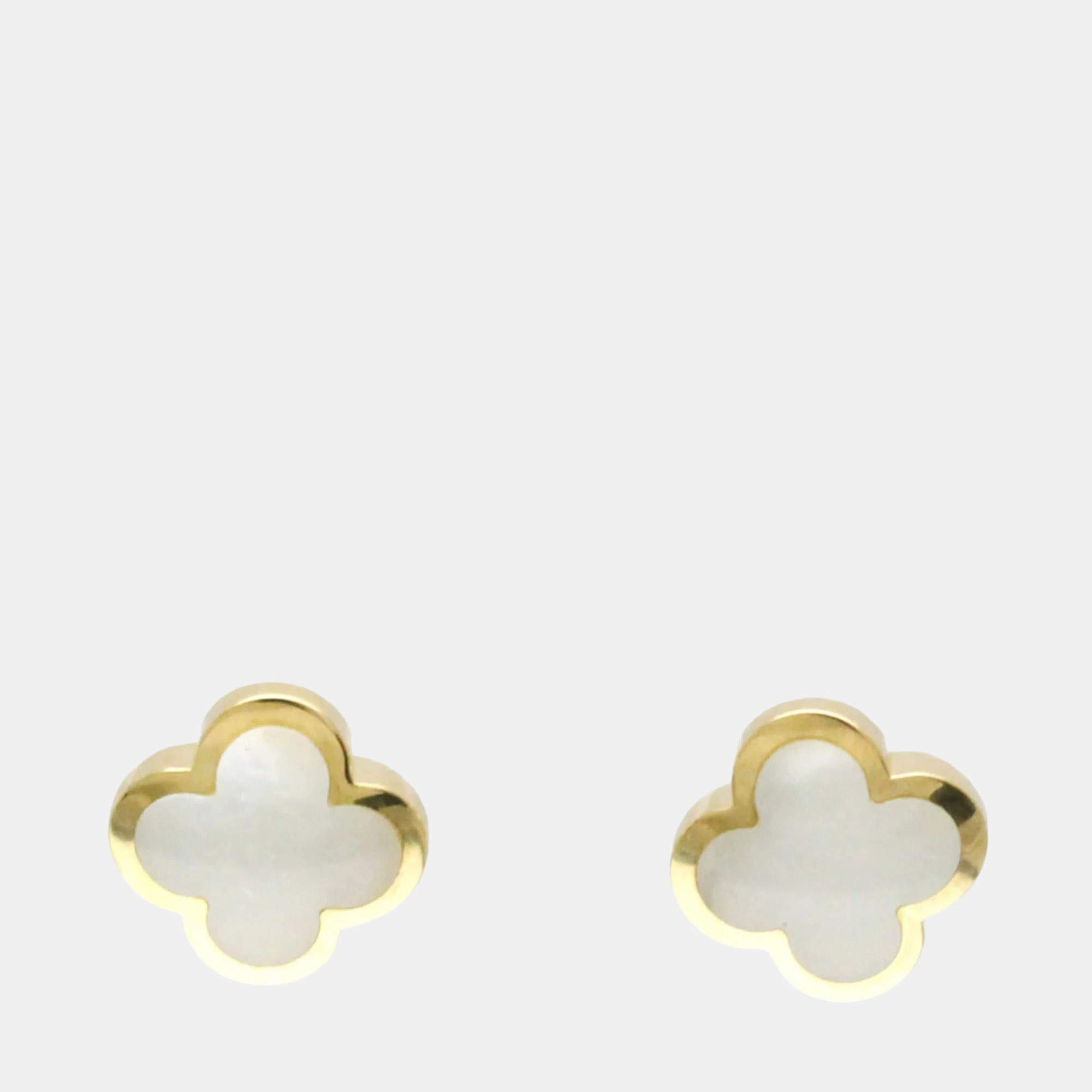 مملوكة مسبقًا Van Cleef & Arpels Pure Alhambra 18K Yellow Gold and Mother of Pearl Earrings