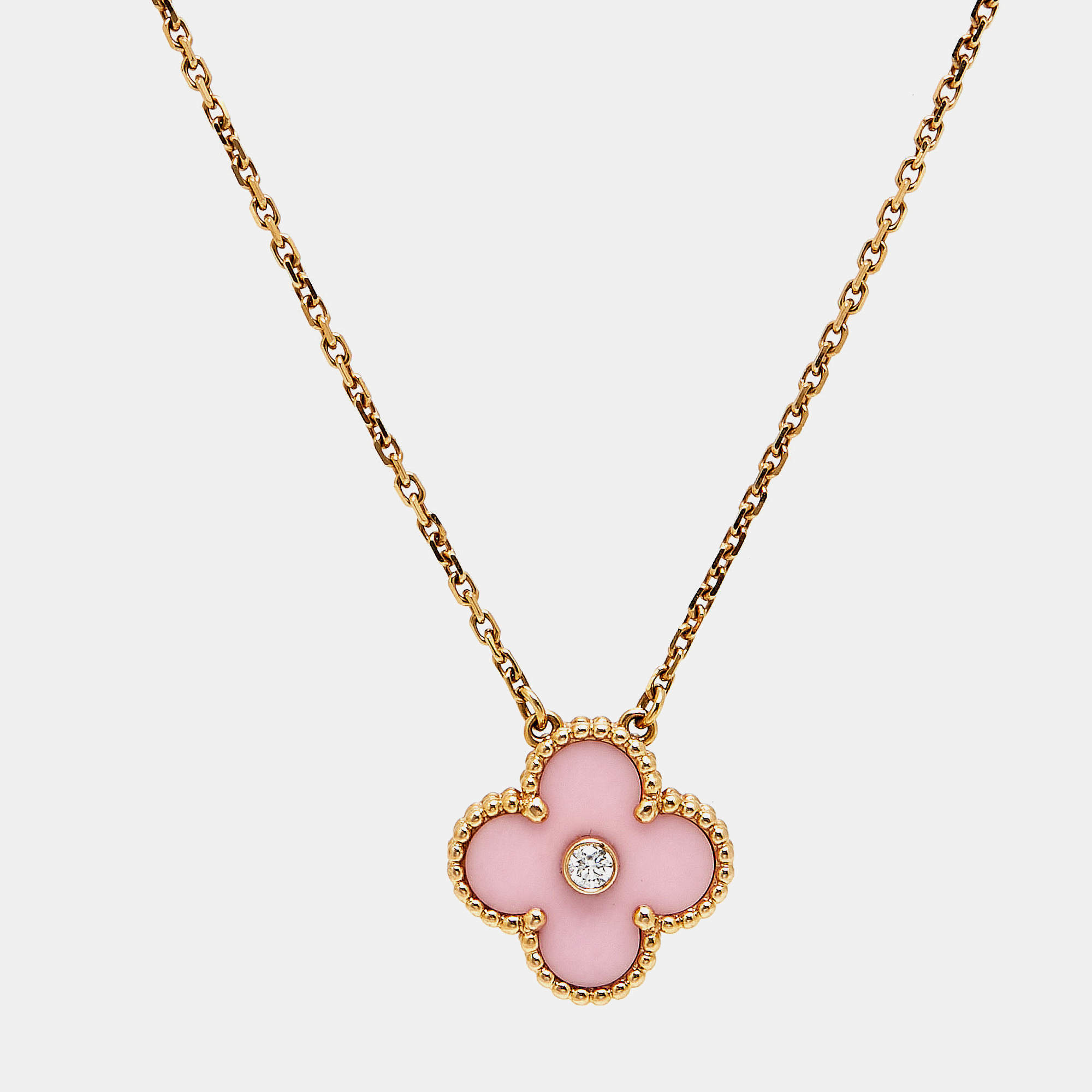 مملوكة مسبقًا Van Cleef & Arpels Vintage Alhambra Diamond Porcelain Limited Edition Rose Gold Necklace