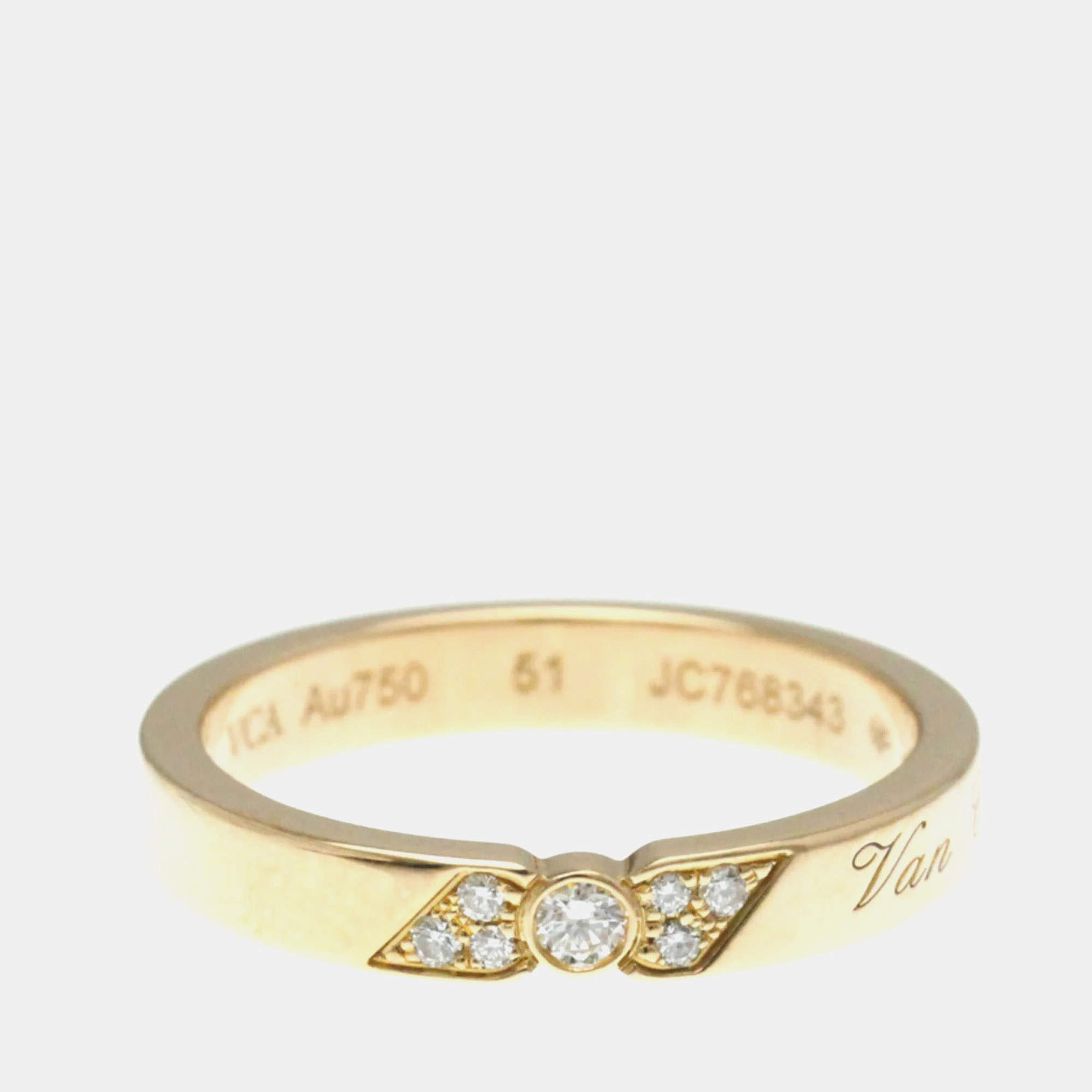 Pre Owned Van Cleef & Arpels Toujours Signature Etoiles 18K Rose Gold and Diamond Wedding Band Ring EU 51