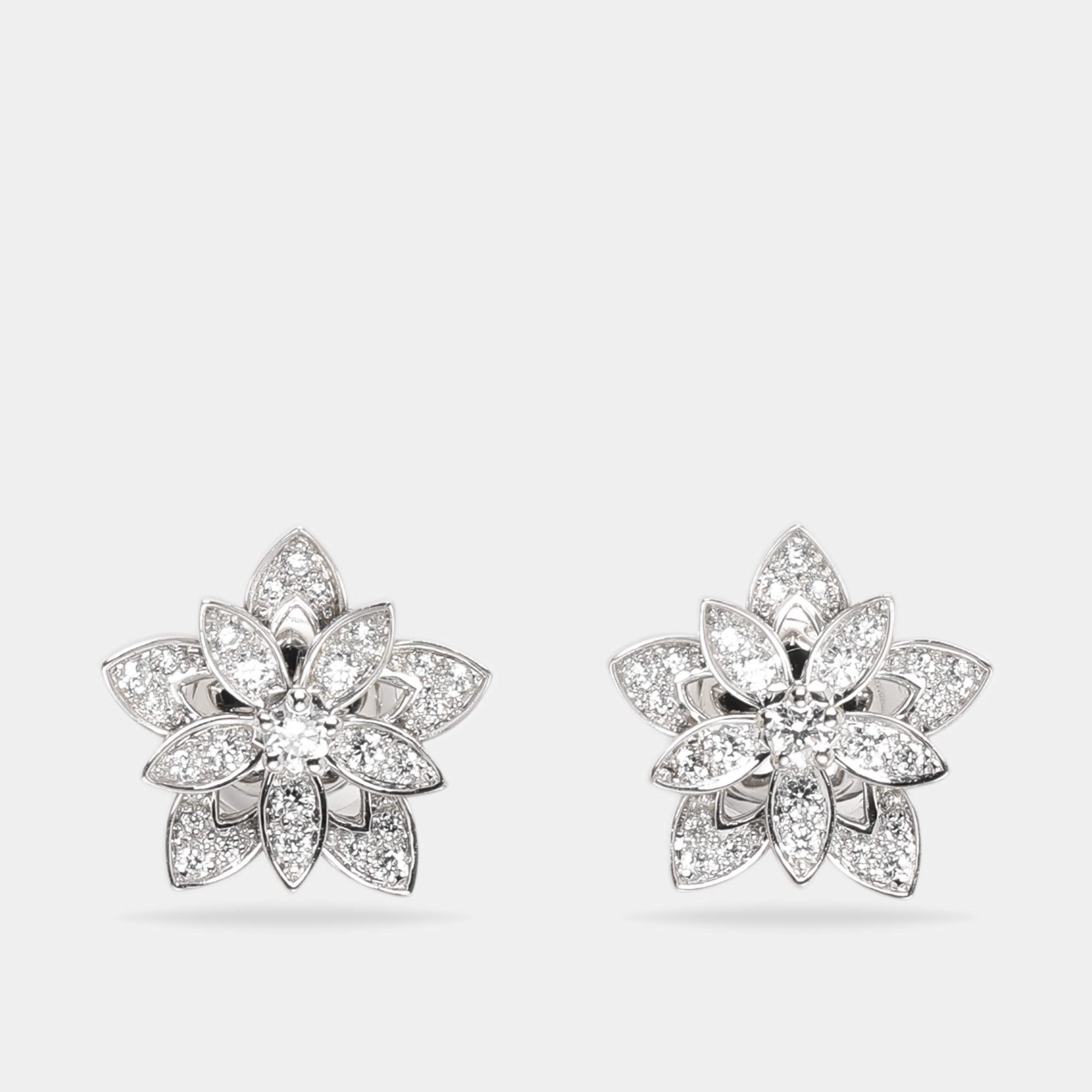 مملوكة مسبقًا Van Cleef & Arpels 18K White Gold and Diamond Lotus Openwork Earrings