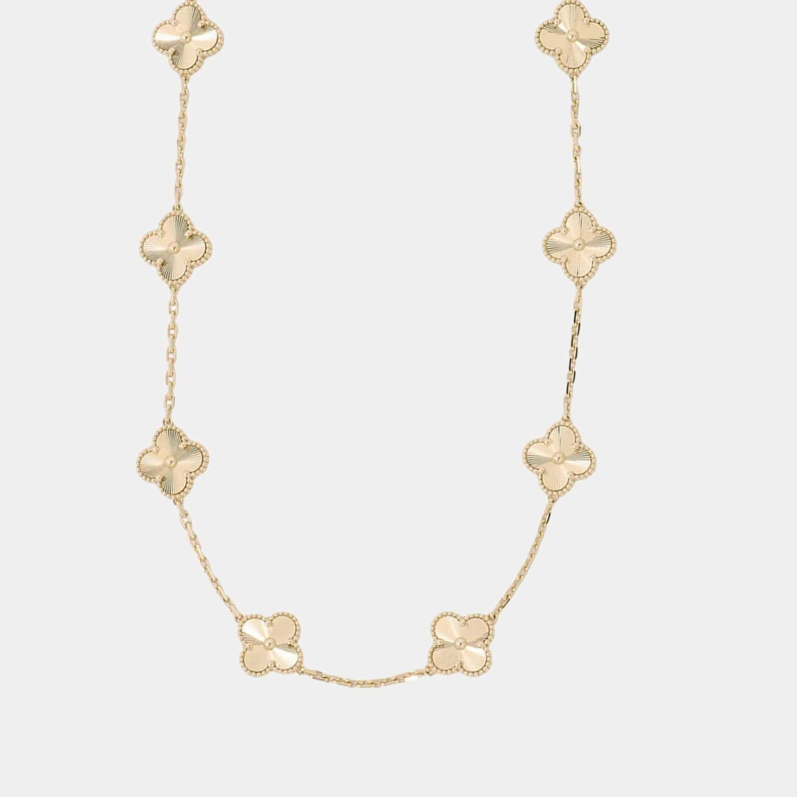 Pre Owned Van Cleef & Arpels Vintage Alhambra 10 Motifs 18K Yellow Gold Necklace