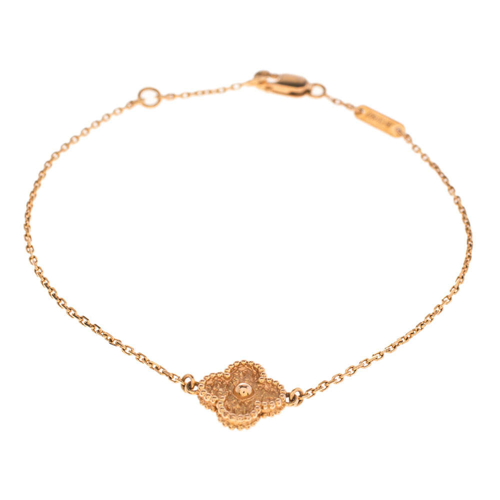 Pre Owned Van Cleef & Arpels Sweet Alhambra Textured 18k Rose Gold Bracelet