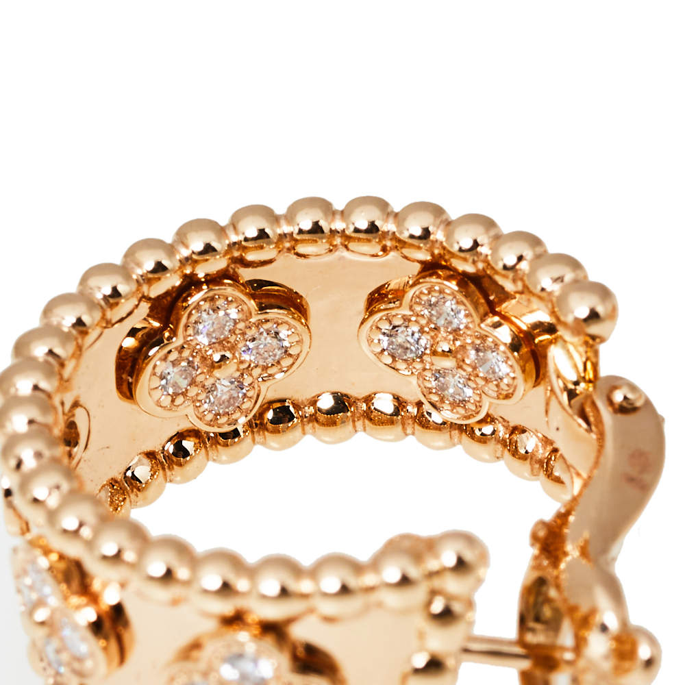 Van Cleef & Arpels Perlée Clover Diamond 18K Rose Gold Hoop Earrings Van  Cleef & Arpels