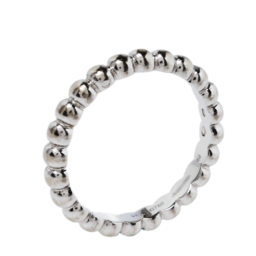 Pre Owned Van Cleef & Arpels Perlée 18K White Gold Ring Size 52