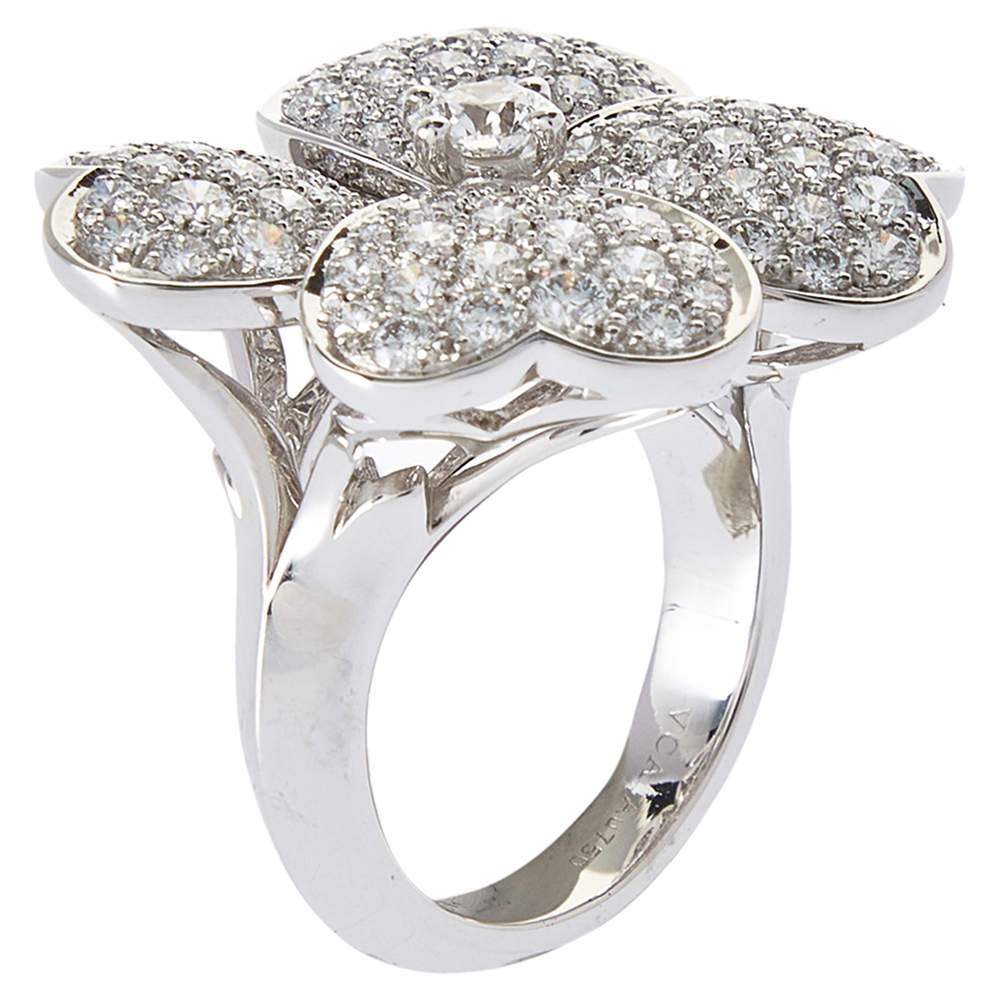 Pre Owned Van Cleef & Arpels Cosmos Diamond 18K White Gold Large Ring Size 55