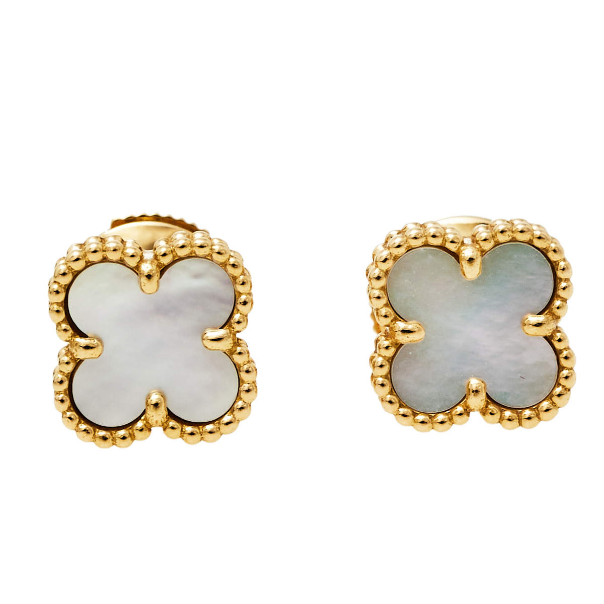 Pre Owned Van Cleef & Arpels Sweet Alhambra Mother of Pearl 18K Yellow Gold Stud Earrings