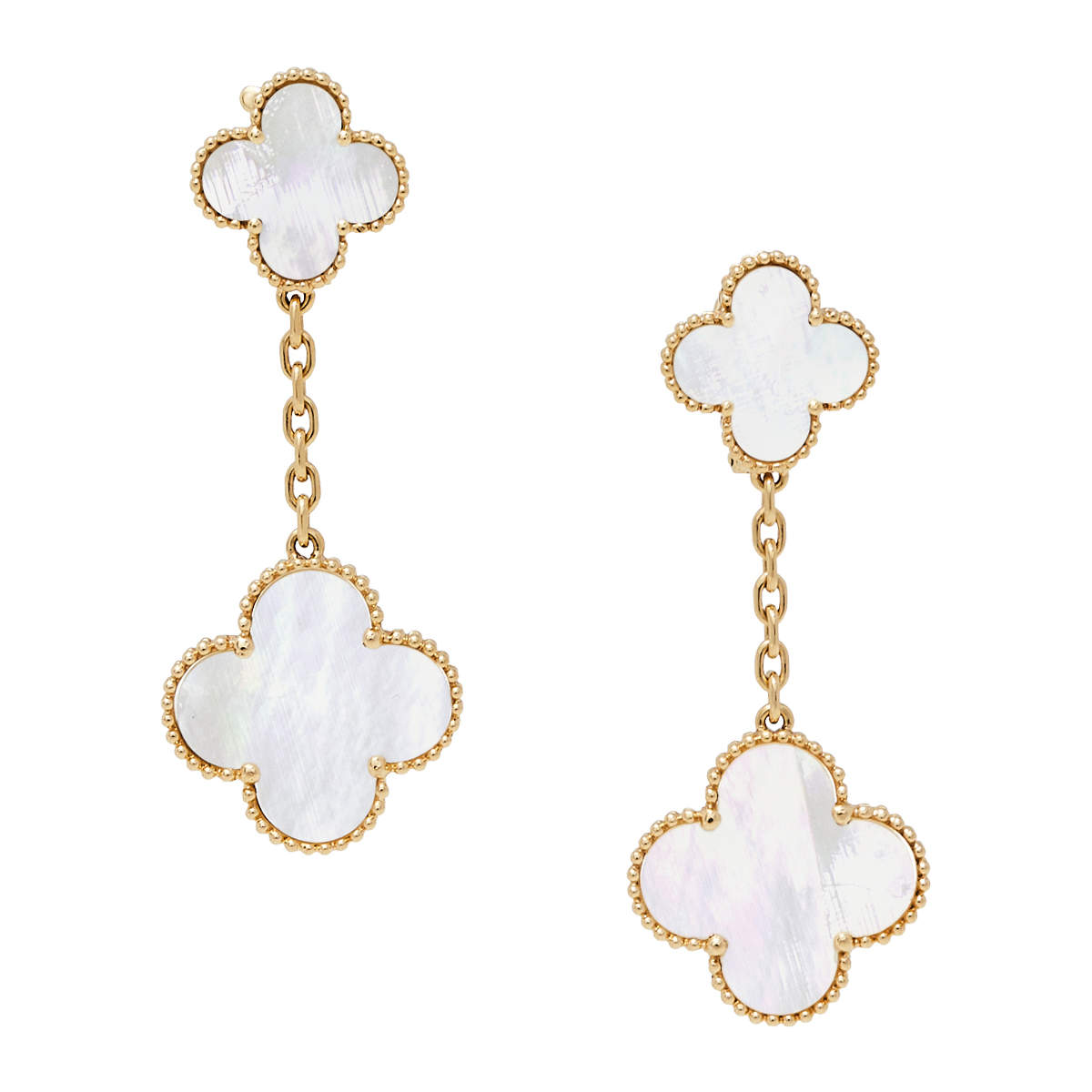 Van Cleef & Arpels Magic Alhambra Earrings, 2 Motifs Yellow Gold, Grey  Mother of Pearl – Coral Jewelry