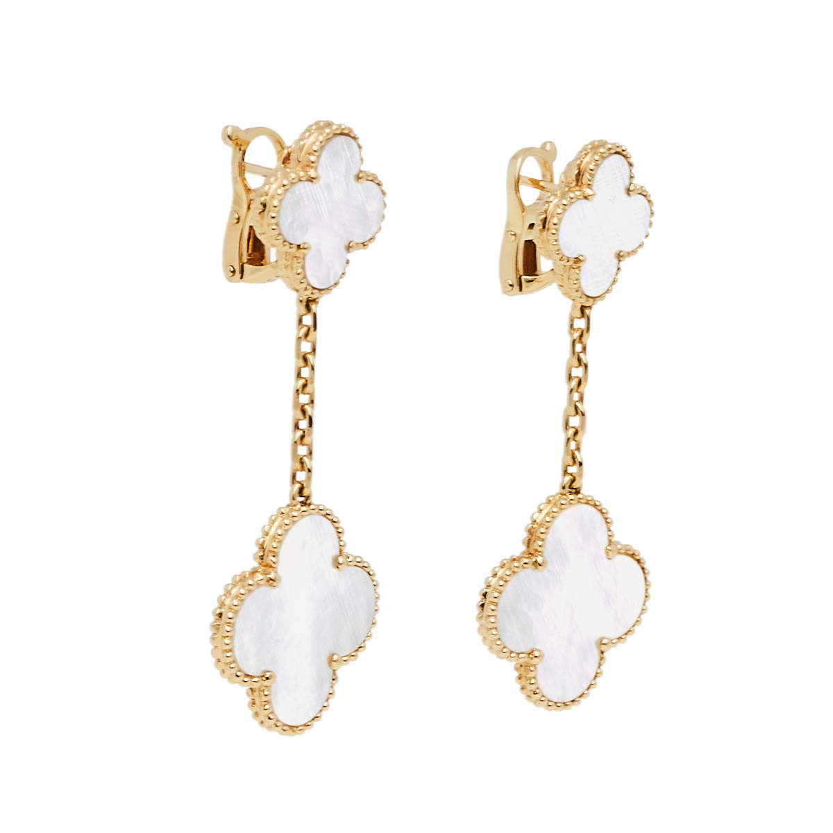 Van Cleef & Arpels Magic Alhambra Earrings, 2 Motifs Yellow Gold, Grey  Mother of Pearl – Coral Jewelry