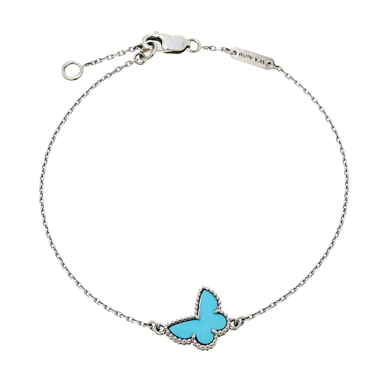 Pre Owned Van Cleef & Arpels Sweet Alhambra Butterfly Turquoise 18K White Gold Bracelet
