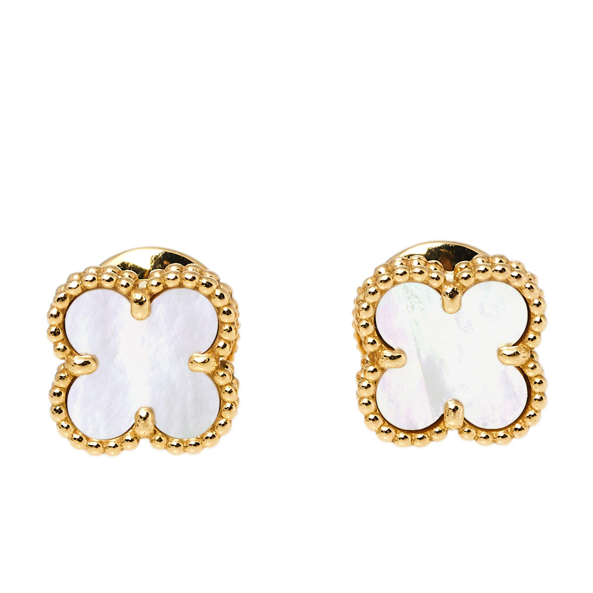 Pre Owned Van Cleef & Arpels Sweet Alhambra Mother of Pearl 18K Yellow Gold Stud Earrings
