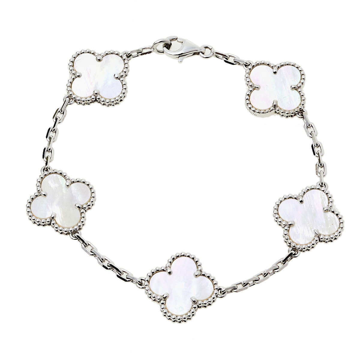 مملوكة مسبقًا قلادة فان كليف آند اربلز فينتدج الهامبرا 5 حليات صدف وذهب أبيض عيار 18