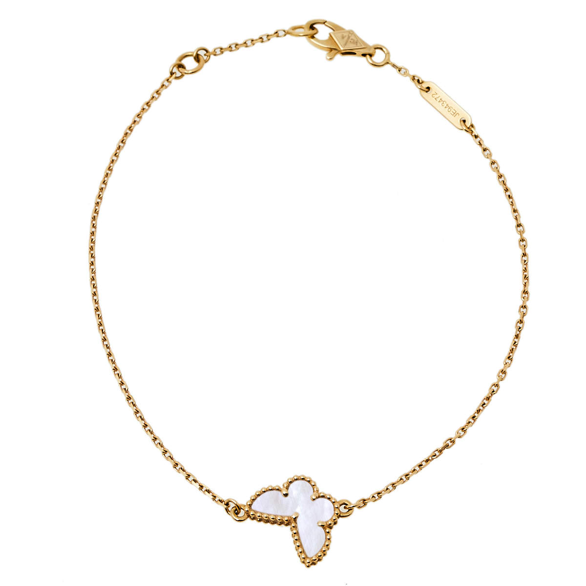 Pre Owned Van Cleef & Arpels Sweet Alhambra 18K Yellow Gold Mother of Pearl Butterfly Pendant Bracelet