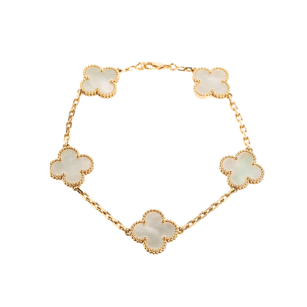 Pre Owned Van Cleef & Arpels Vintage Alhambra Mother of Pearl 18K Yellow Gold 5 Motif bracelet
