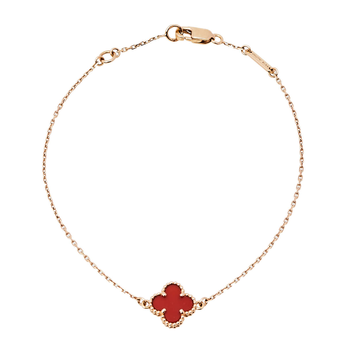 Pre Owned Van Cleef & Arpels Sweet Alhambra 18K Rose Gold Carnelian Bracelet
