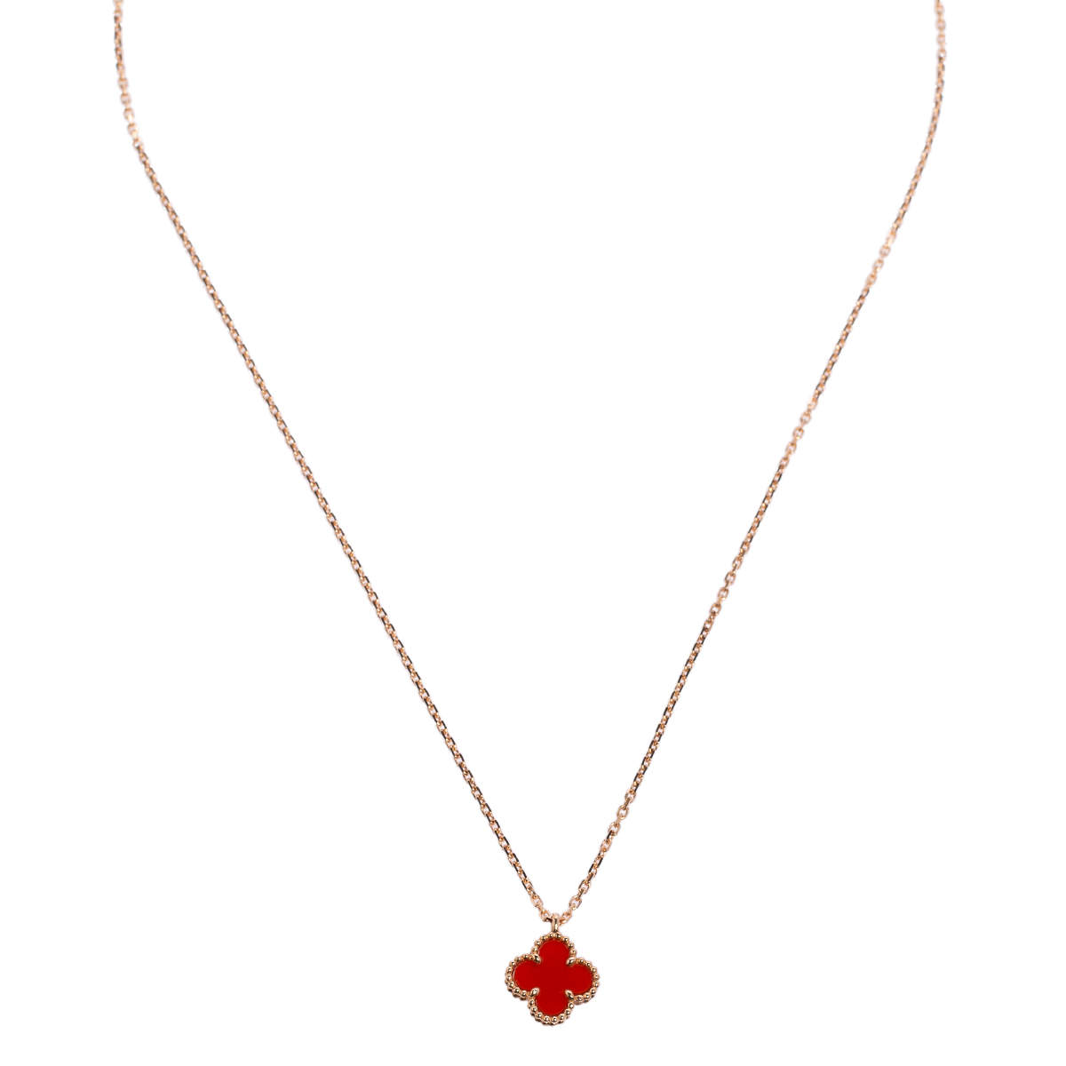Pre Owned Van Cleef & Arpels Sweet Alhambra Carnelian 18K Rose Gold Pendant Necklace 
