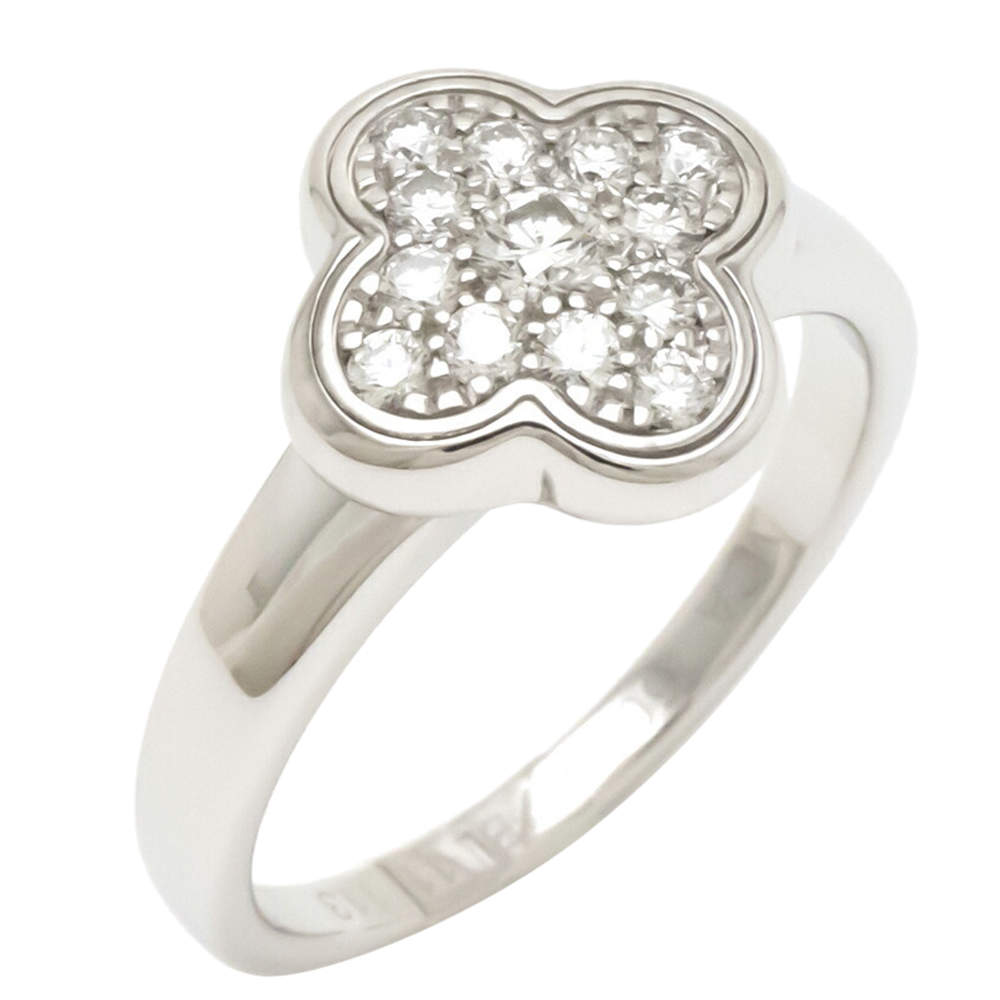 Pre Owned Van Cleef & Arpels Vintage Alhambra 18K White Gold Diamond Ring Size EU 50