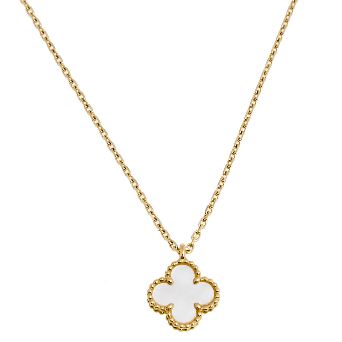 Pre Owned Van Cleef & Arpels Sweet Alhambra Mother of Pearl 18K Yellow Gold Pendant Necklace