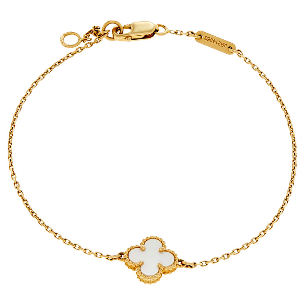 Pre Owned Van Cleef & Arpels Sweet Alhambra Mother of Pearl 18k Yellow Gold Bracelet