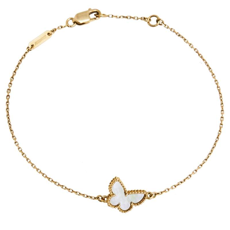 مملوكة مسبقًا  Van Cleef & Arpels Sweet Alhambra Mother of Pearl Butterfly 18K Yellow Gold Bracelet 
