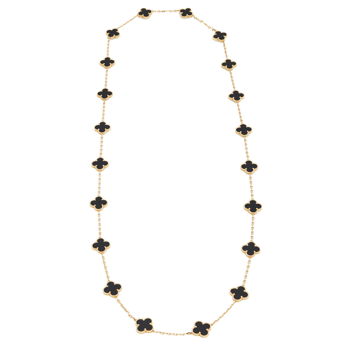 مملوكة مسبقًا Van Cleef & Arpels Vintage Alhambra Onyx 20 Motif 18K Yellow Gold Long Station Necklace