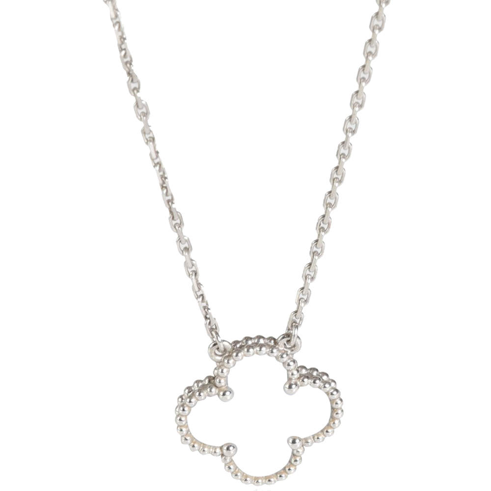 Pre Owned Van Cleef & Arpels Alhambra Chalcedony 18K White Gold Necklace 