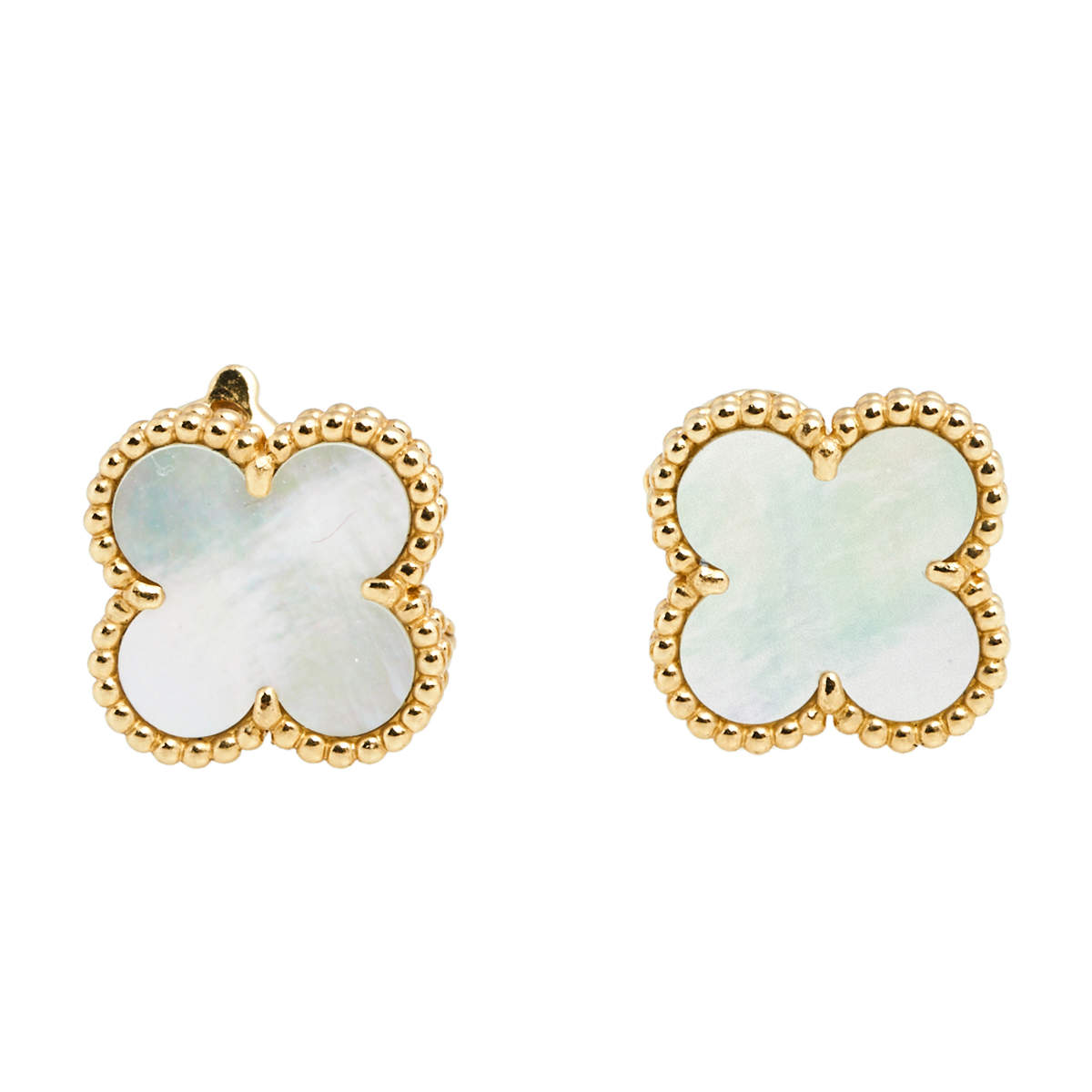 مملوكة مسبقًا Van Cleef & Arpels Vintage Alhambra Mother of Pearl 18K Yellow Gold Earrings 