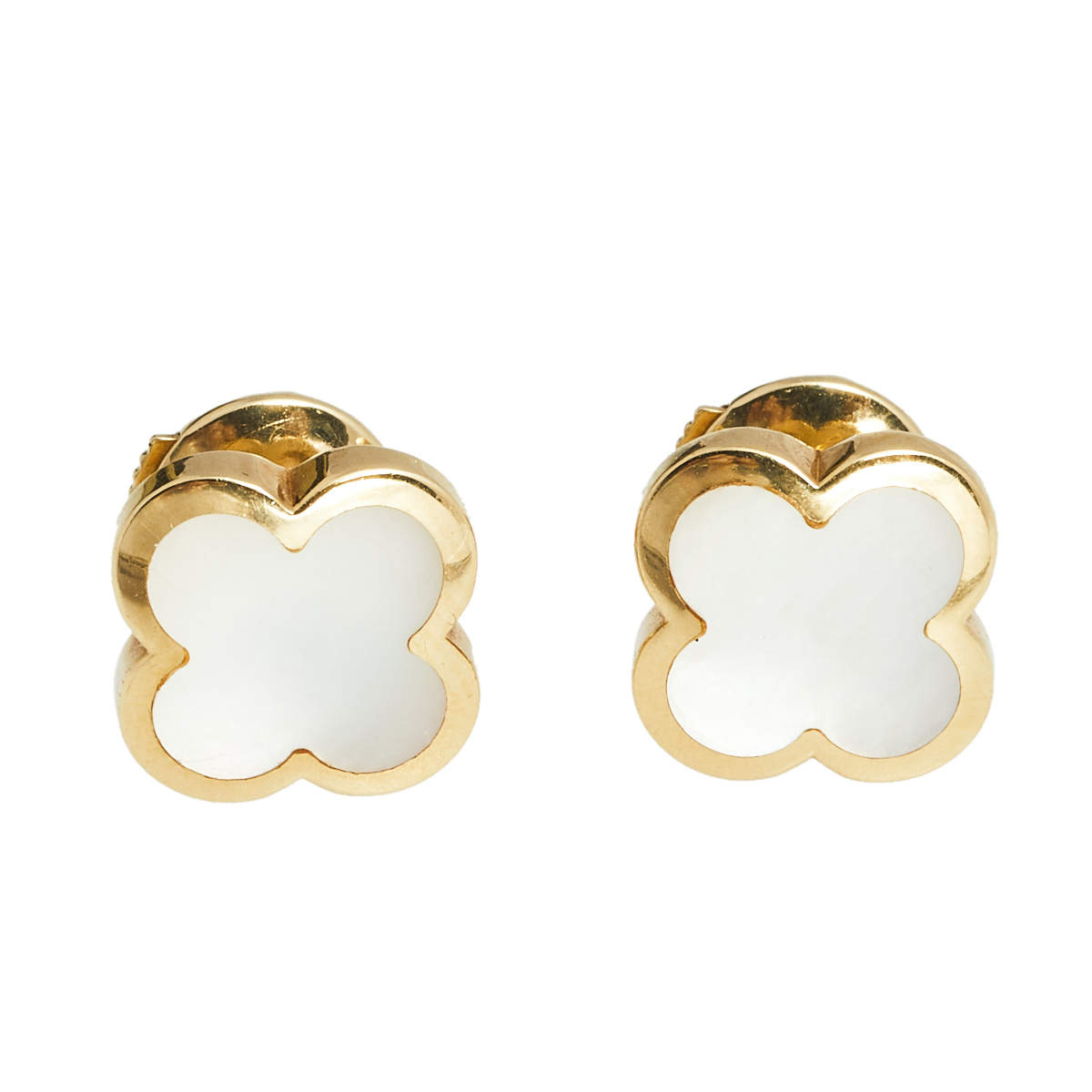 Van Cleef & Arpels Pure Alhambra Mother of Pearl 18K Yellow Gold Stud Earrings