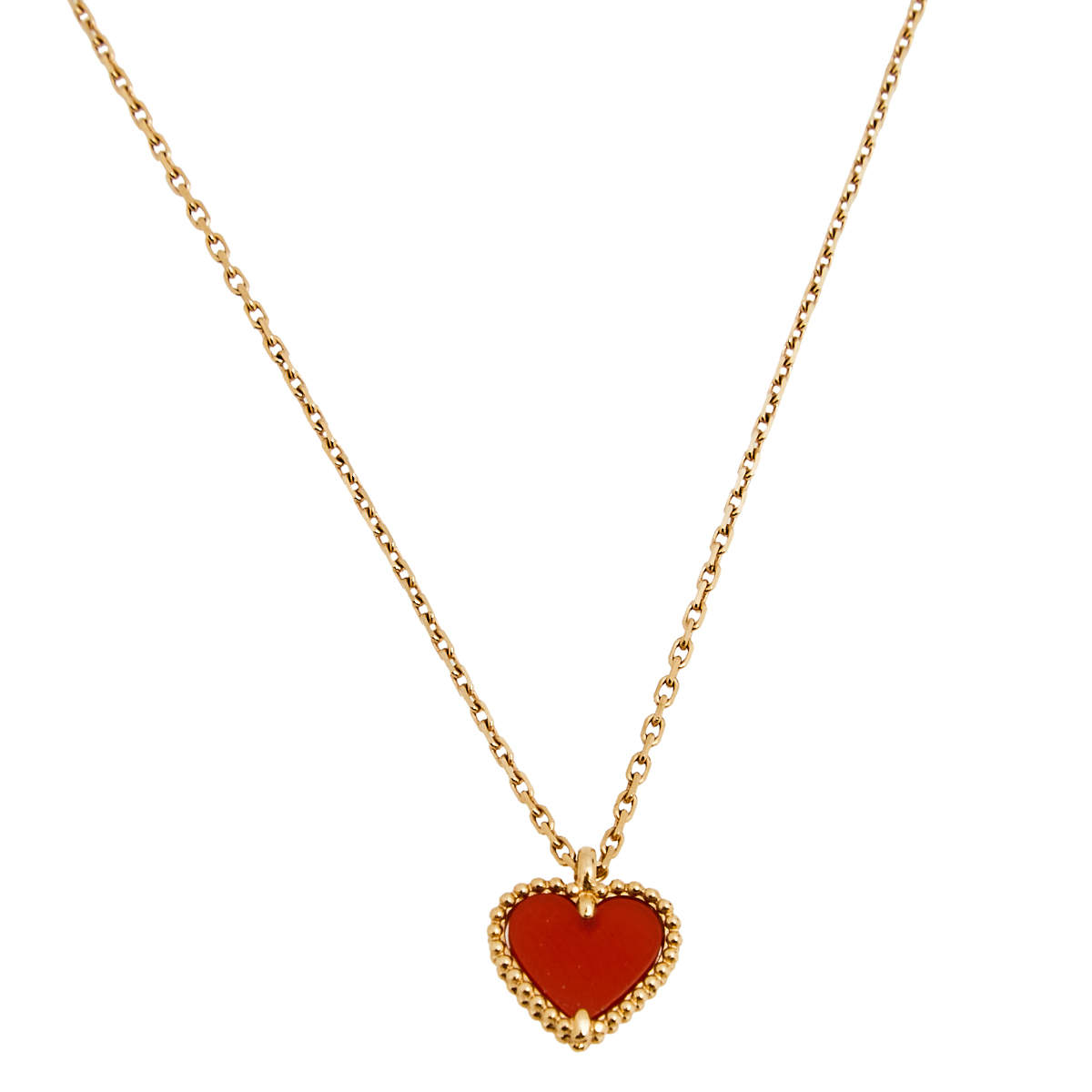 Pre Owned Van Cleef & Arpels Sweet Alhambra Heart Carnelian Rose Gold Pendant Necklace