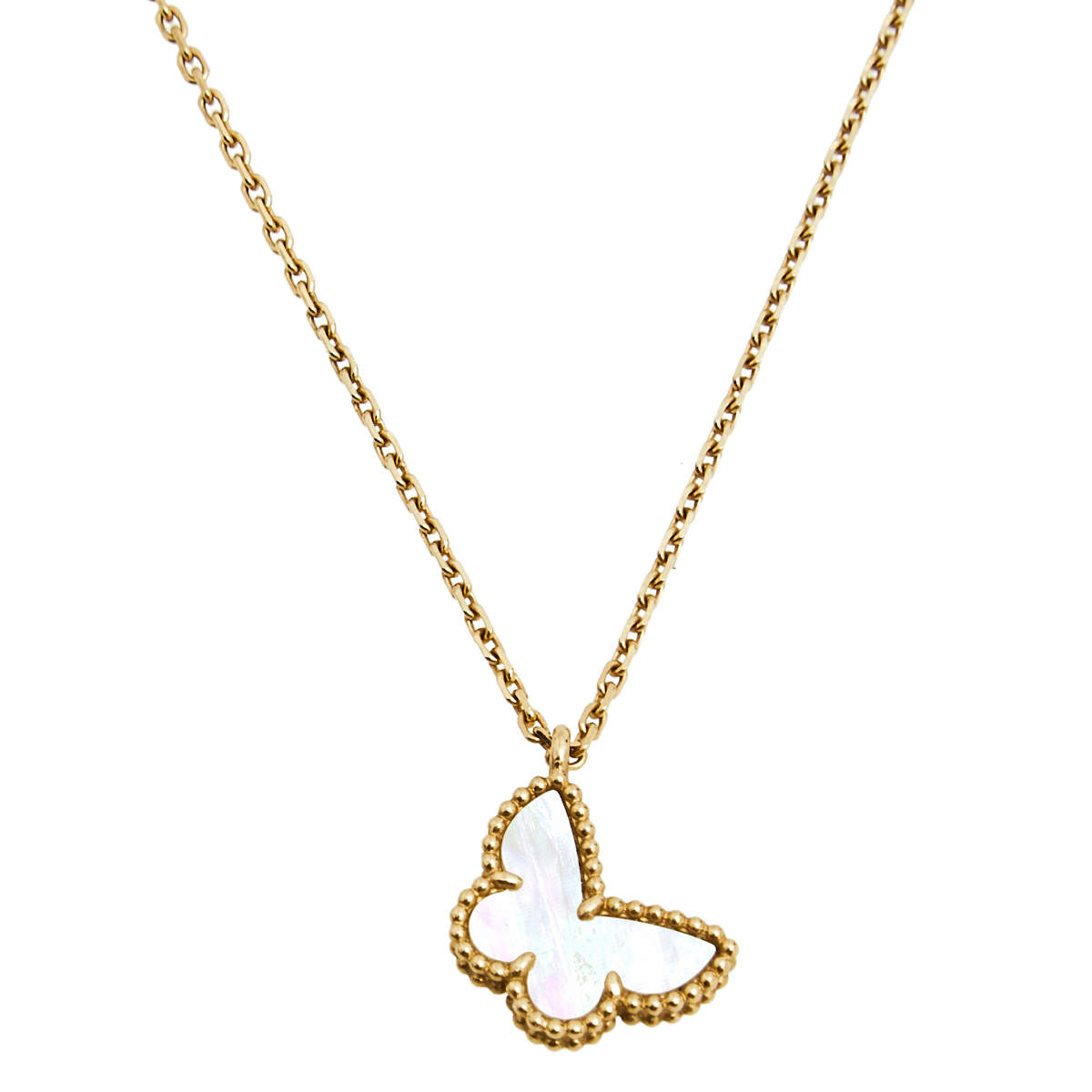 مملوكة مسبقًا Van Cleef and Arpels Sweet Alhambra Butterfly Mother of Pearl & 18k Yellow Gold Pendant Necklace