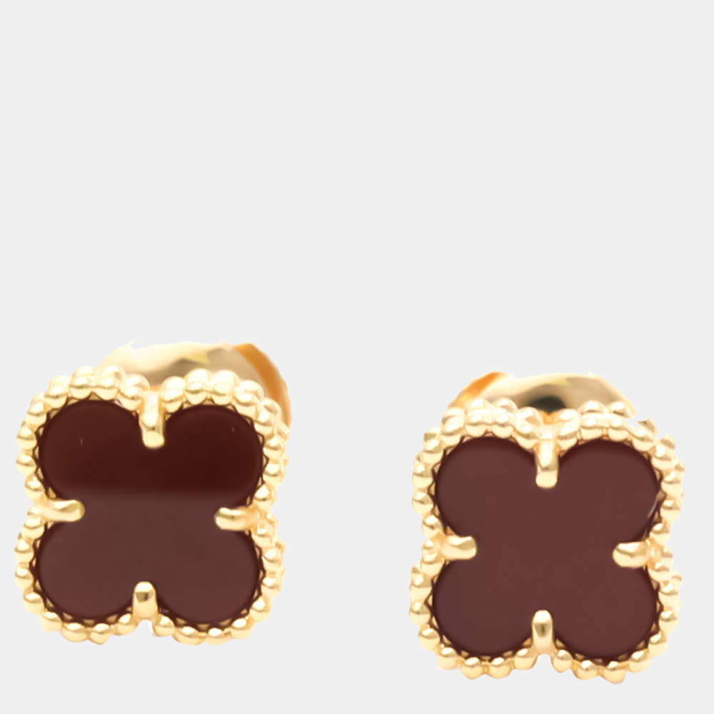 Pre Owned Van Cleef & Arpels Sweet Alhambra 18K Rose Gold Carnelian Earrings