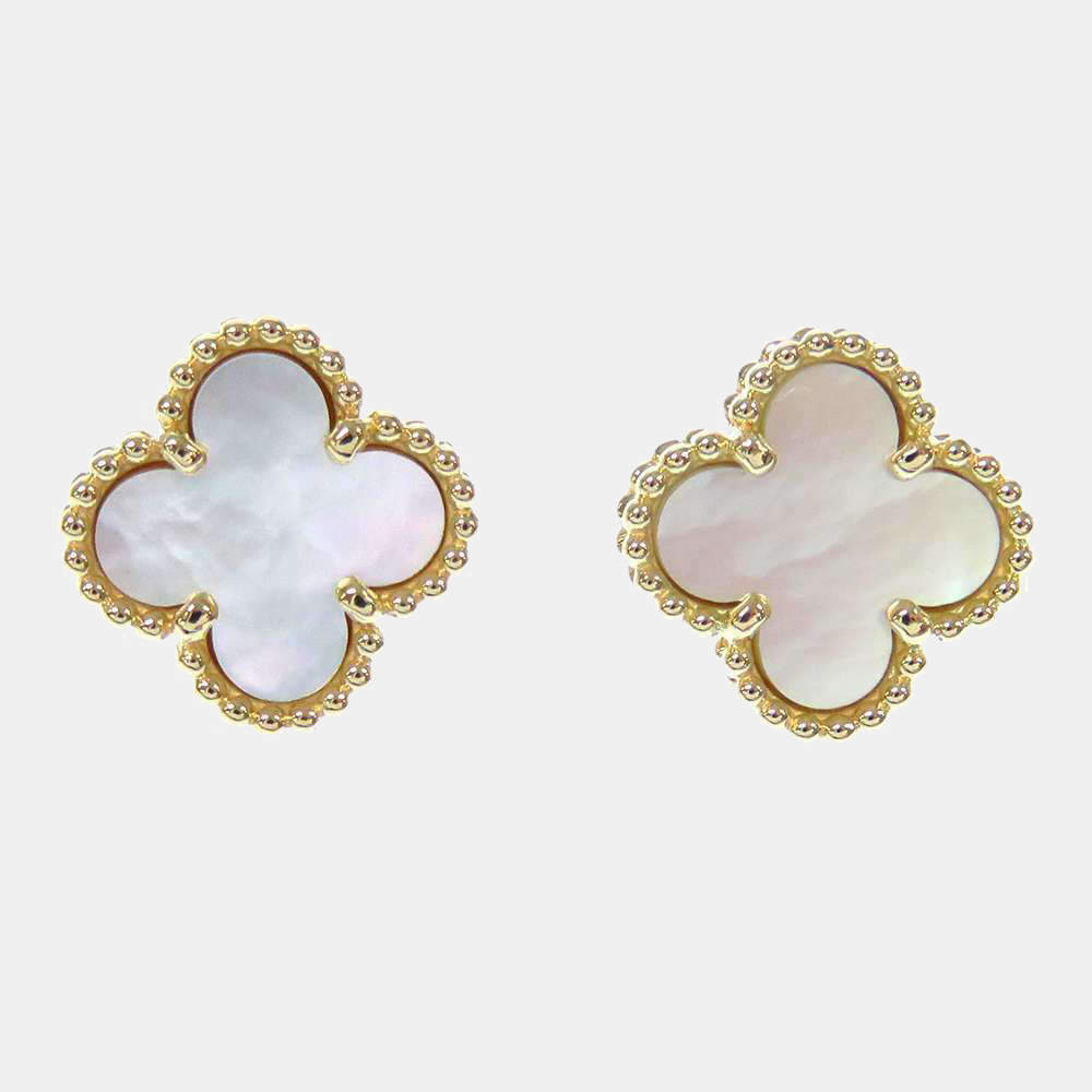 Van Cleef & Arpels Sweet Alhambra 18K Yellow Gold Mother Of Pearl Earrings 