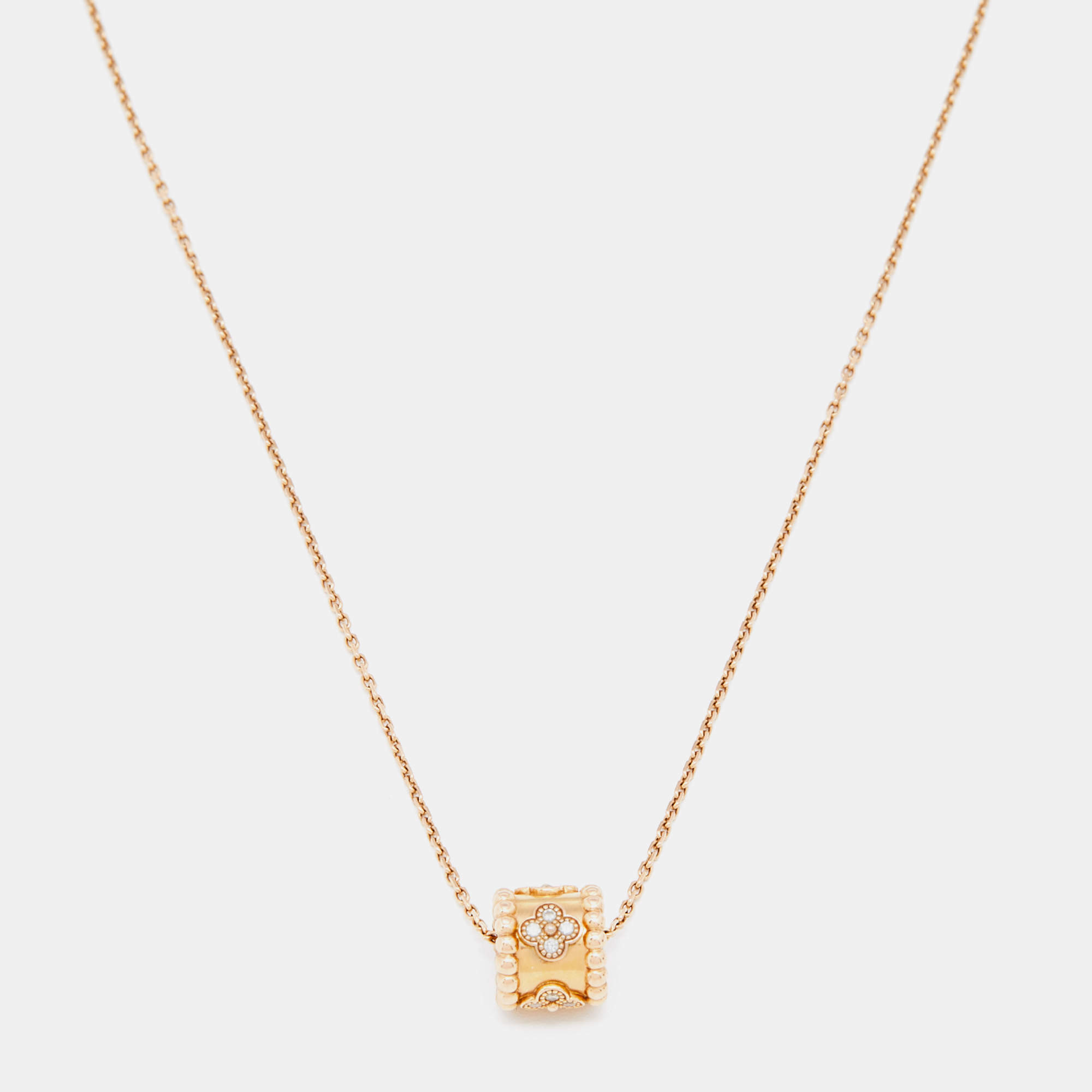 Pre Owned Van Cleef & Arpels Perlée Clover Diamonds 18k Rose Gold Pendant Necklace